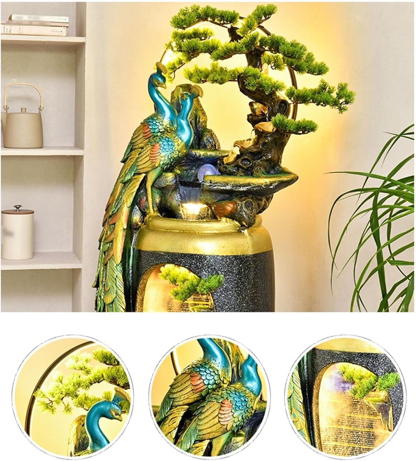 Outdoor Fountain Peacock Flowing Water Ornament, New Chinese Zen Fountain, Floor Standing Decorative Vase for Living Room, Entrance Door or Next to Tv Cabinet(53 * 46 * 156Cm) image number 4