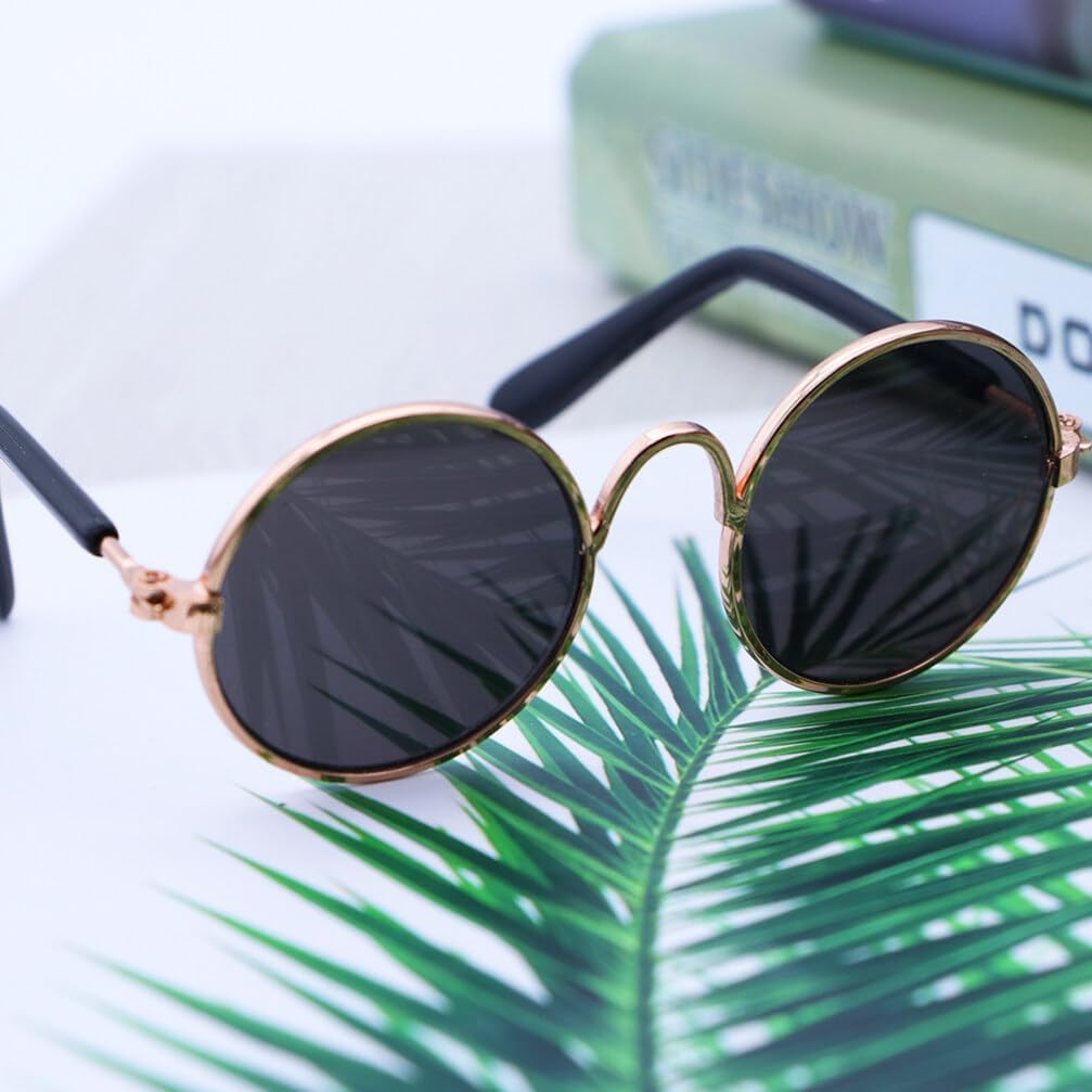Fashion Glasses Pet Sunglasses, 2 PCS Fashion Dog Retro round Sunglasses for Cute Dog Cat Cosplay Party Pet Store Photography Props Vintage Accessories