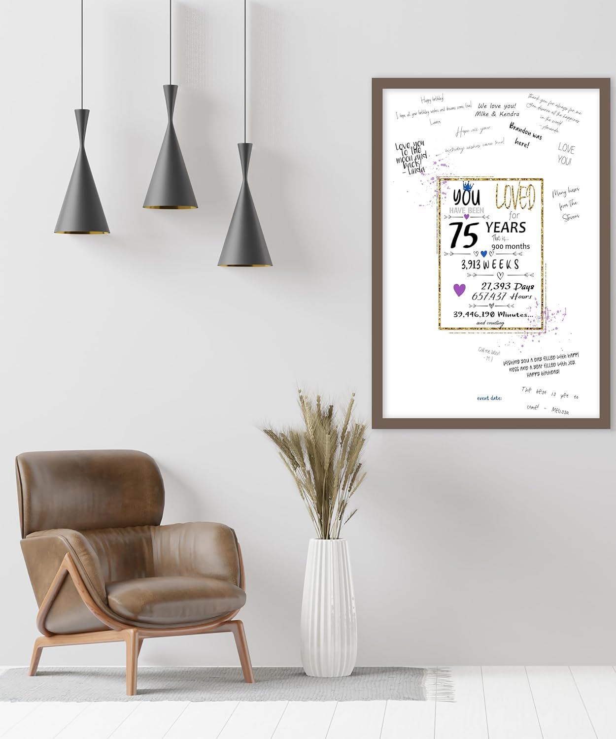 75Th Birthday Party Guest Book Poster - Table Centerpiece Decoration Banner for Women or Men Turning 75 Years Old - Sweet Guest Book Alternative - Size A3 Art Anniversary Keepsake Sign for Wishes image number 5