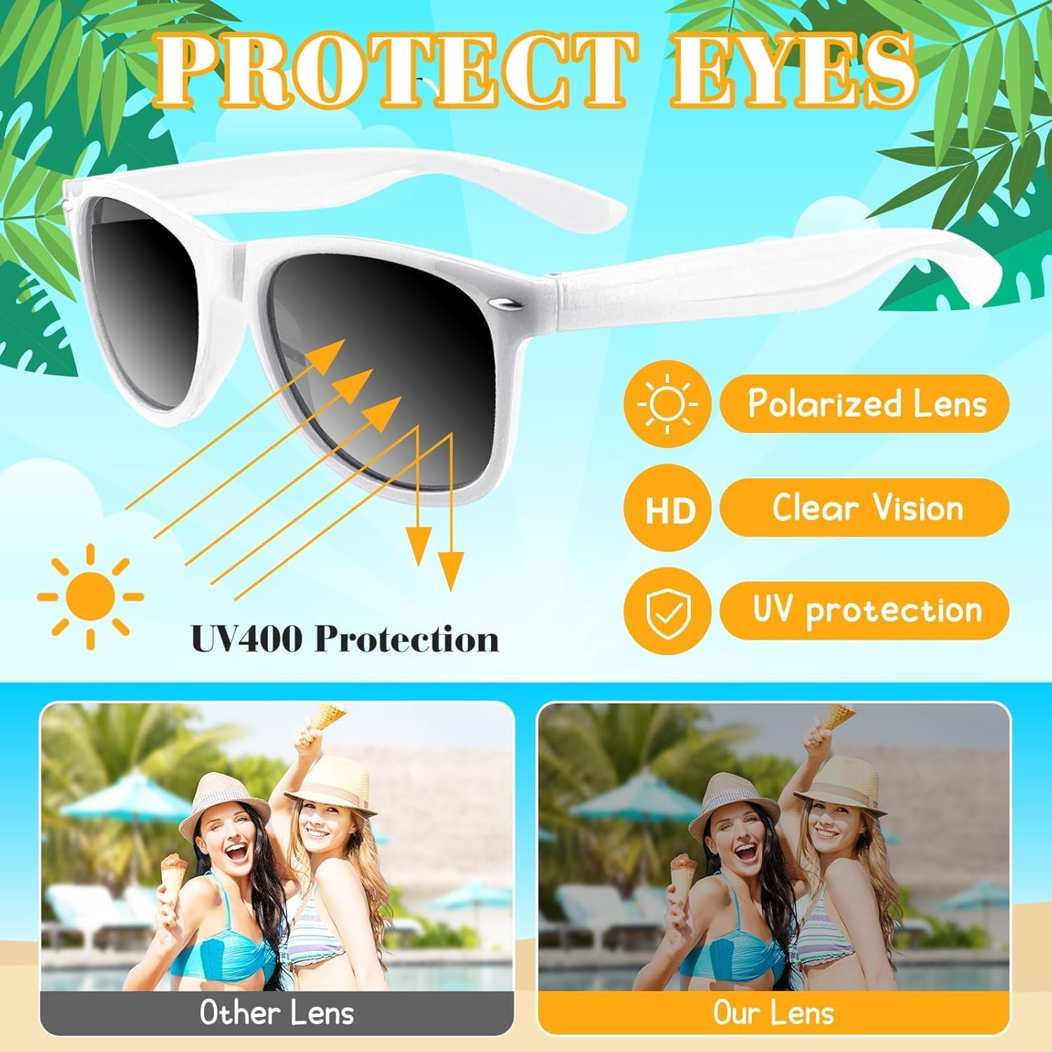 6 Pack Sunglasses for Party, Sunglasses for Summer Beach Pool Wedding, Great for Pool, Birthday Party image number 6