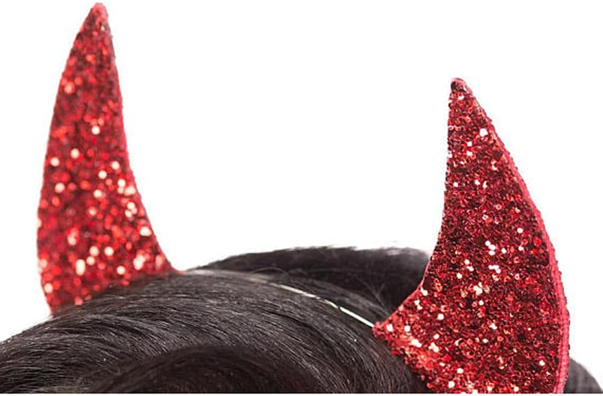 OHEETU 2 Pcs Halloween Devil Horns Glitter Red Black Headband Headband Costume Accessory for Cosplay Party