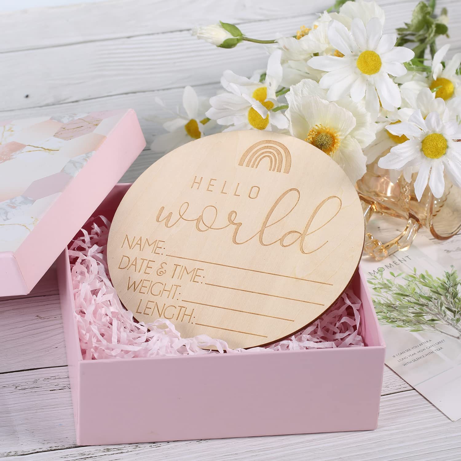 AIEX Wooden Baby Announcement Sign, Round, 5.9 Inches, Hello World, Newborn Welcome Sign, Photo Prop, Nursery Decor image number 6