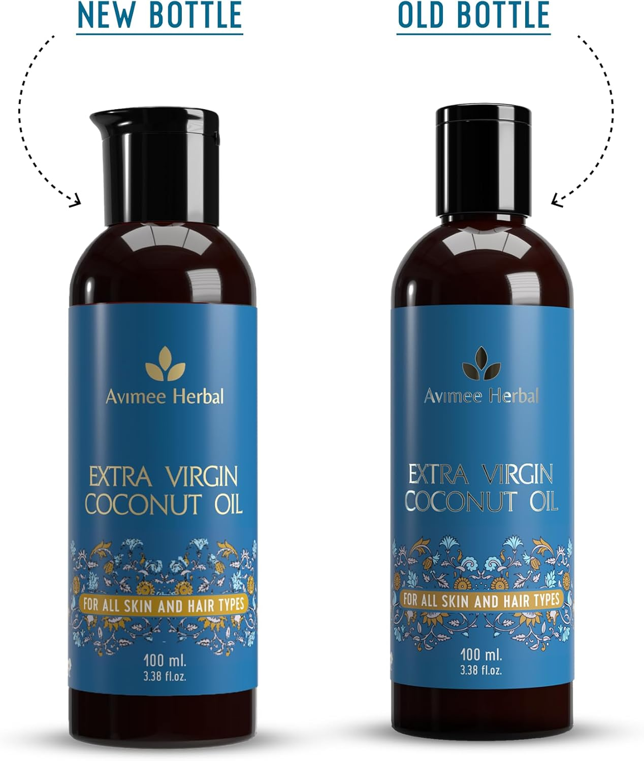 AVIMEE Herbalcold Pressed Extra Virgin Coconut Oil | for Deeply Moisturized Skin & Hair | Enriched with Vitamin E | Mineral Oil Free | 100 Ml