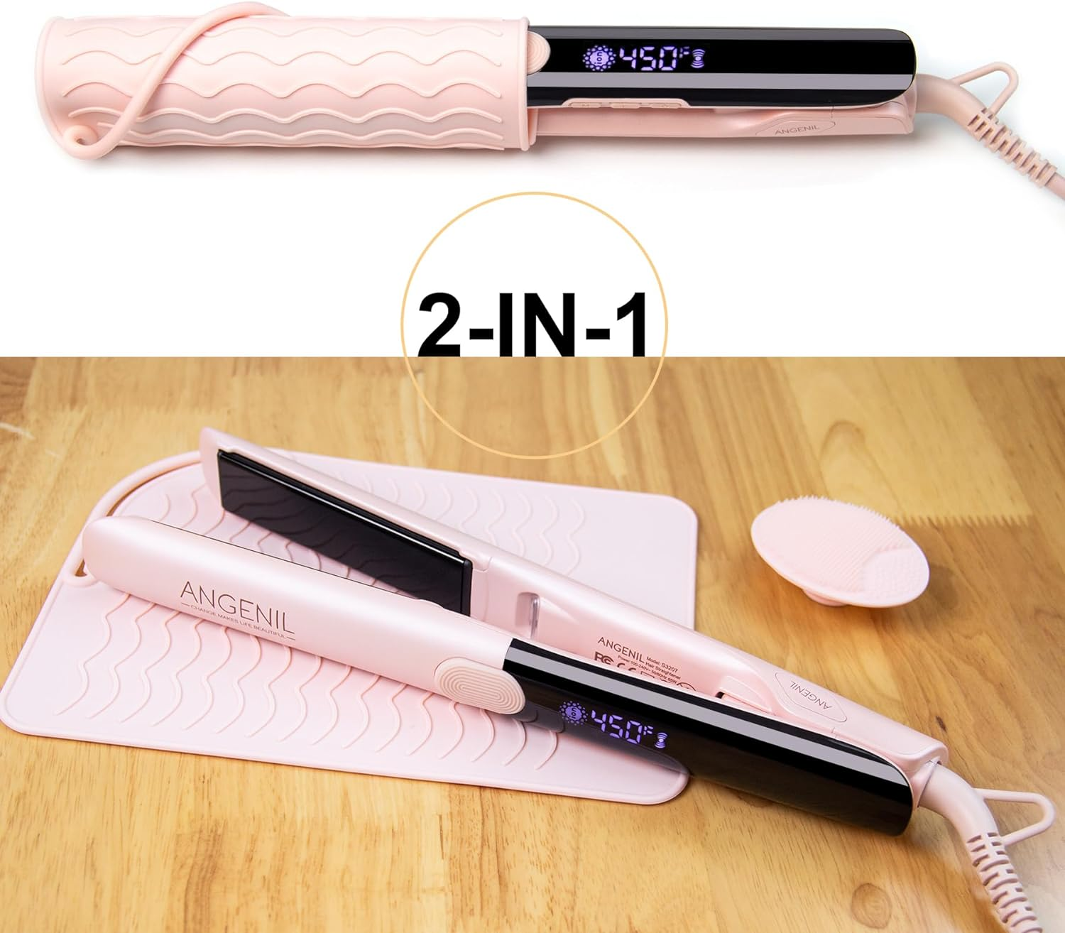 ANGENIL Hair Straightener 2.5 Cm, Ceramic Titanium Ion Straightening Curling and Straightening, Dual Tension Straightener and Curling Iron 2 in 1, 160-230 &deg;C Hair Straightener, with Heat-Resistant image number 6