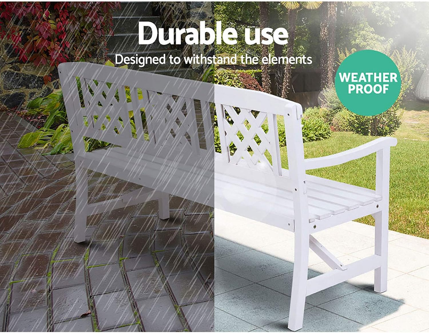 Gardeon Outdoor Garden Bench Seat, 142Cm Length Wooden Benches Relax Lounge Chair Dining Chairs Lounger Park Patio Porch Backyard Terrace Balcony Kids Furniture, with Water Based Paint White image number 7