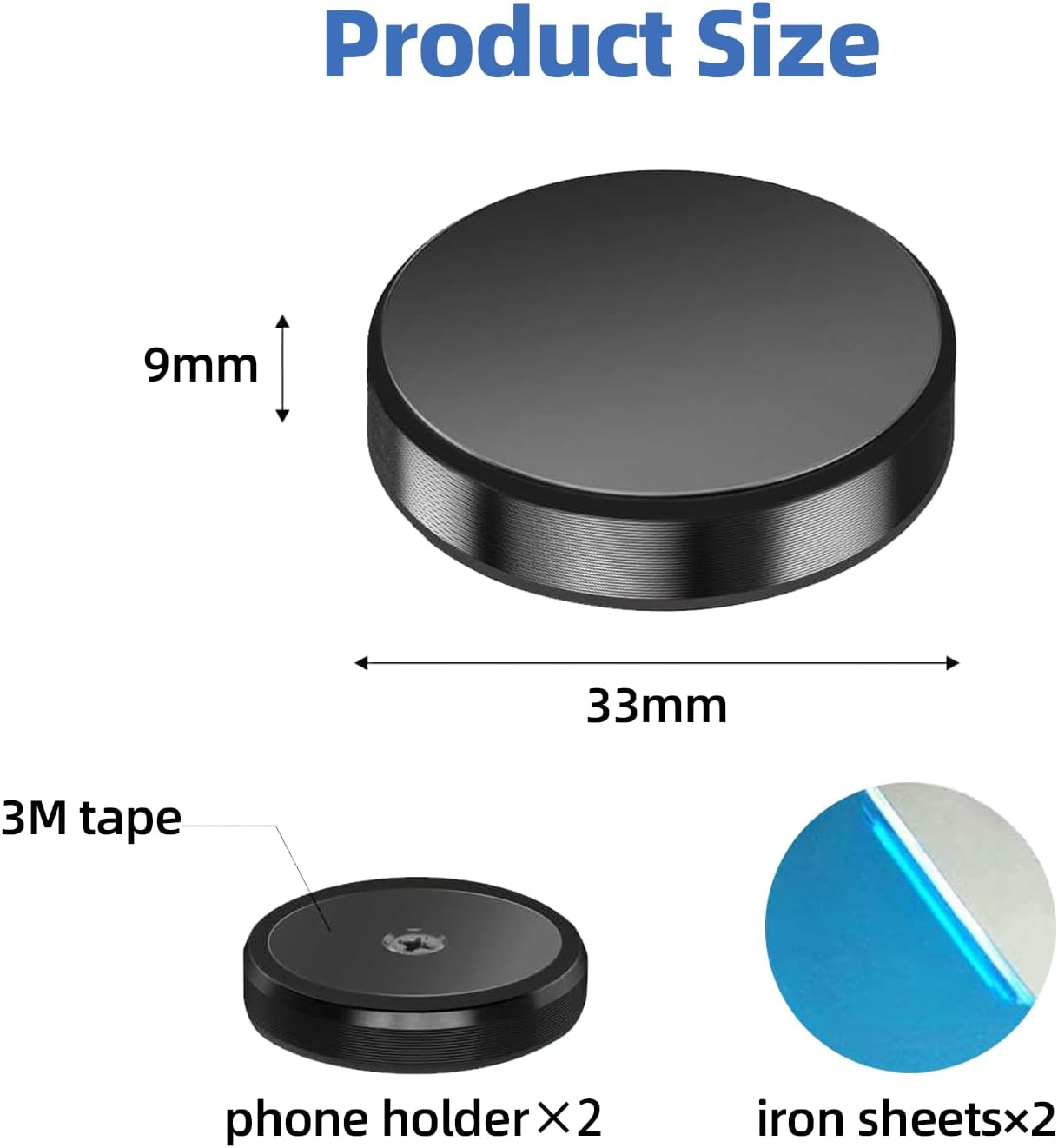 ONBPIY Magnetic Phone Holder for Car, Universal Stick-On Magnetic Car Mount Compatible with Magsafe, Phone Magnet for Dashboard, Wall, Kitchen, Home Gym &ndash; 2 Pack, Black image number 1