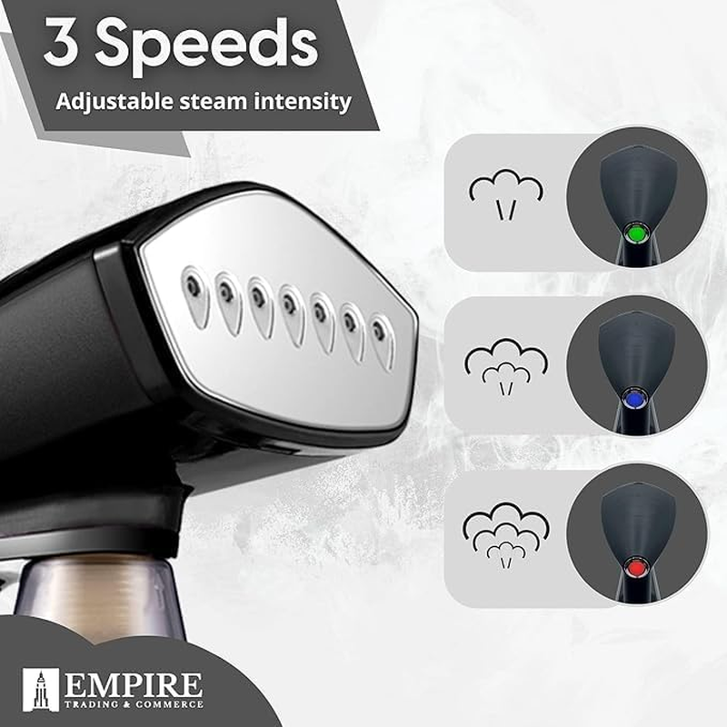 Empire Garment Steamer, 1640W Fabric Steamer, 25G/Min Steam Output, Fast Heat-Up, 260ML Detachable Water Tank, Lightweight Travel Iron for Clothes & Fabrics - Black image number 5