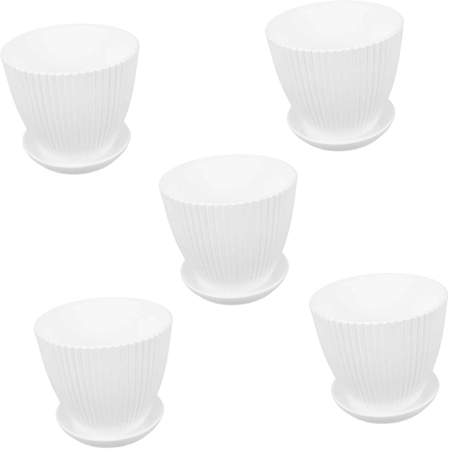 5Pcs White Vertical Striped with Drainage Holes for Indoor and Cacti Reusable Pots for Plants Sustainable Gardening image number 4