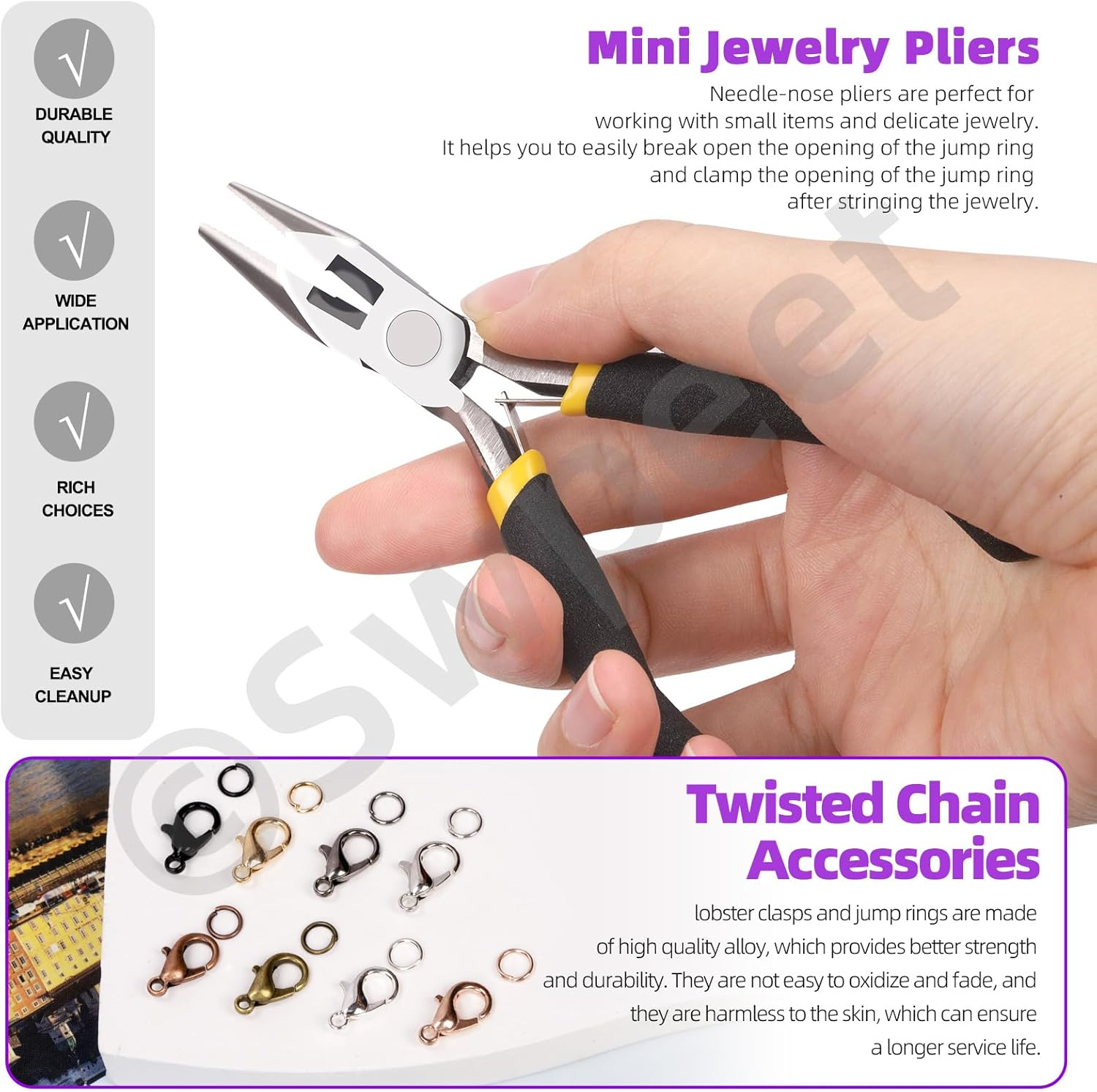 Swpeet 102Pcs Red Bronze 3Mm by 10 Yard Length Jewelry Making Chains Kit with Jump Rings, Lobster Clasps and Jewelry Plier, Necklace Chains Flat Cable Link Chain Bulk Ideal for DIY Craft Jewel Making - Black image number 6