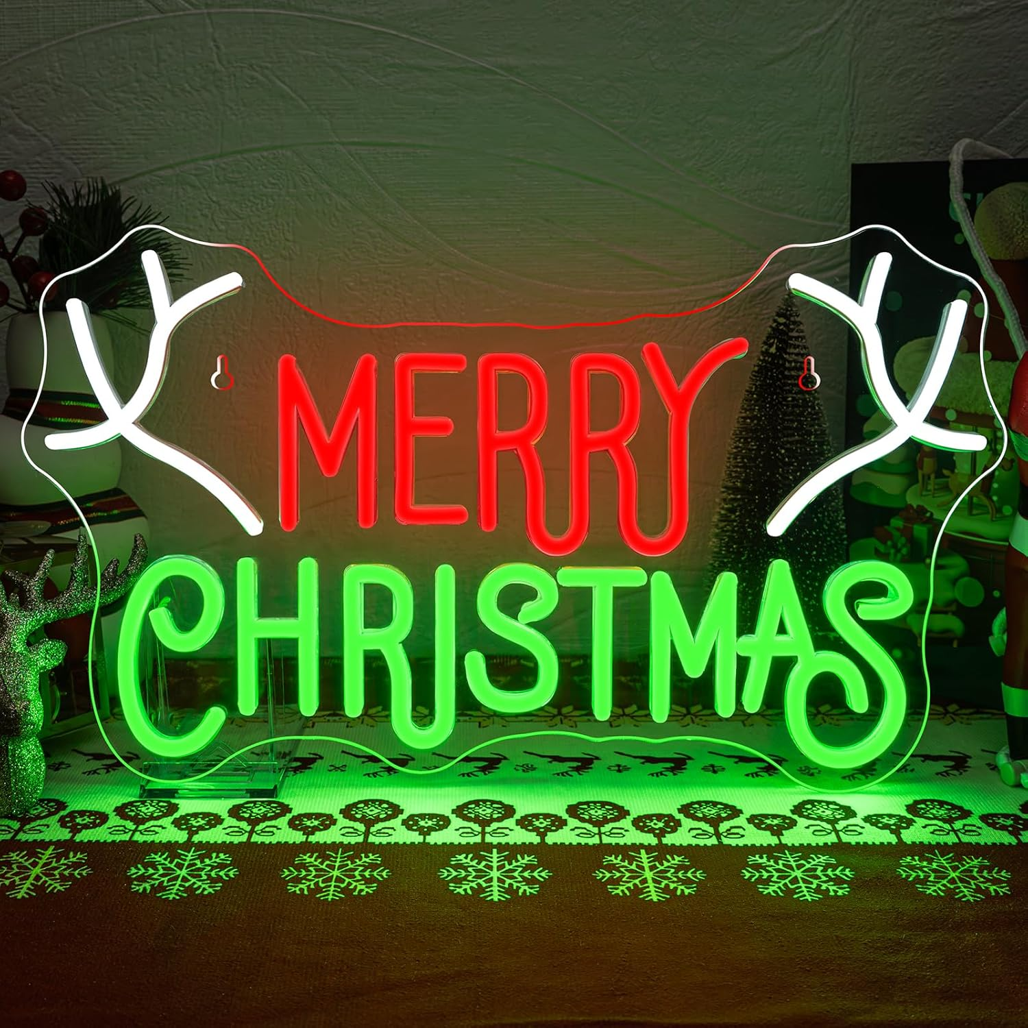 SIGNSHIP Merry Christmas Hat Neon Sign Letter Merry Christmas Hat LED Sign LED Lettering with Dimmable Switch Light Signs for Wall Decor Christmas Party Bedroom New Year Party Shop