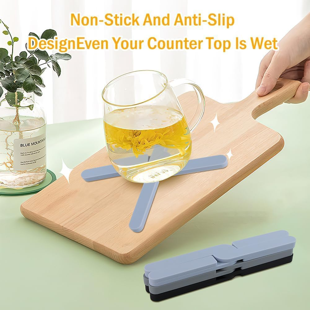 3 Pack Foldable Silicone Trivet Trivet Pad for Hot Pots and Pans, Heat-Resistant Pad Silicone Pot Holder for Hot Dishes (Black) image number 2