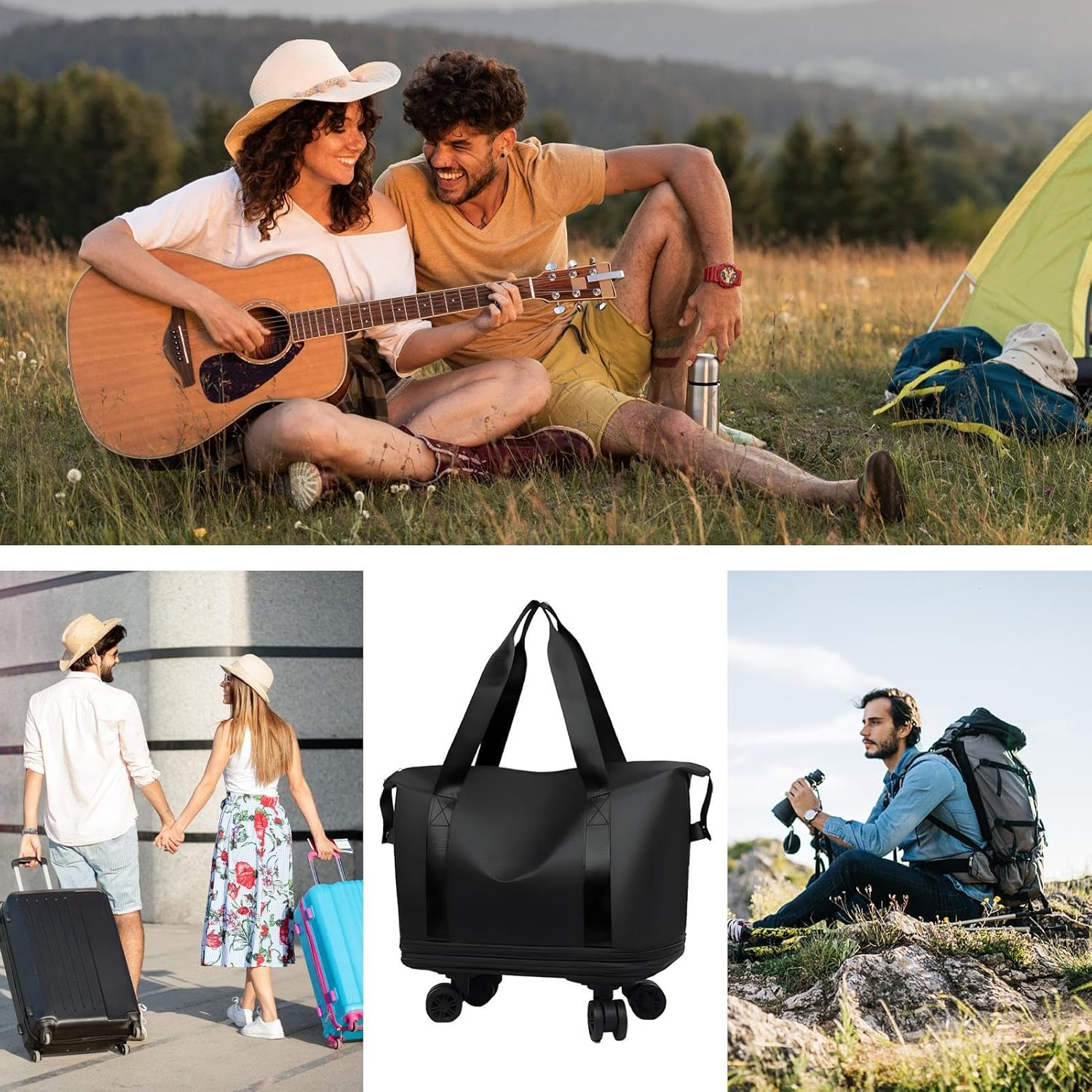 Carry on Bag with Wheels | Large Capacity Rolling Luggage Pack | Expandable Compartment Waterproof Travel Bag with 360 Degree Swivel Wheels for Business Trip - Black image number 3