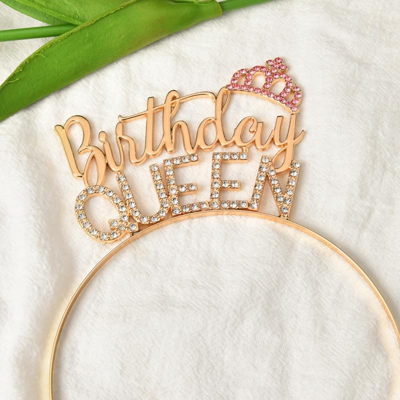 Birthday Queen Headband Crown and Sash Gold Birthday Tiara Headpiece with Rhinestones B-Day Gifts for Women Wife Her Happy Birthday Party Decorations Favors Accessories image number 5