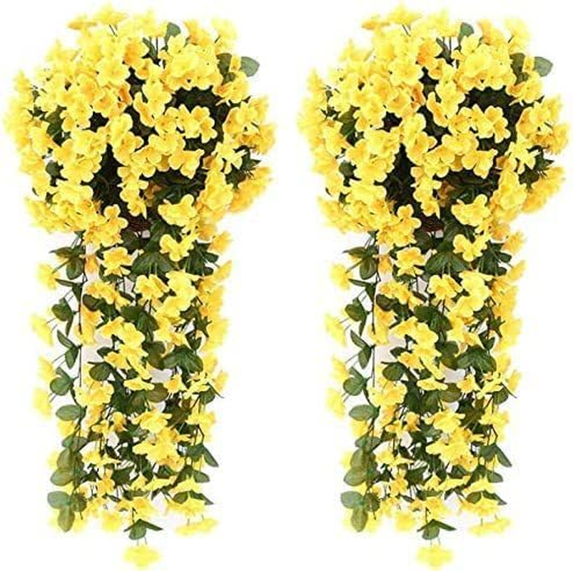 JLHOUSE AU7041-3 Fake Hanging Flower Plants Colorful Orchid Flower Bouquet 2 Pack Artificial Hanging Violets Flowers for Wall Home Room Garden Wedding Indoor Outdoor Summer Decoration (Pink) - Deep Red Orchid image number 7