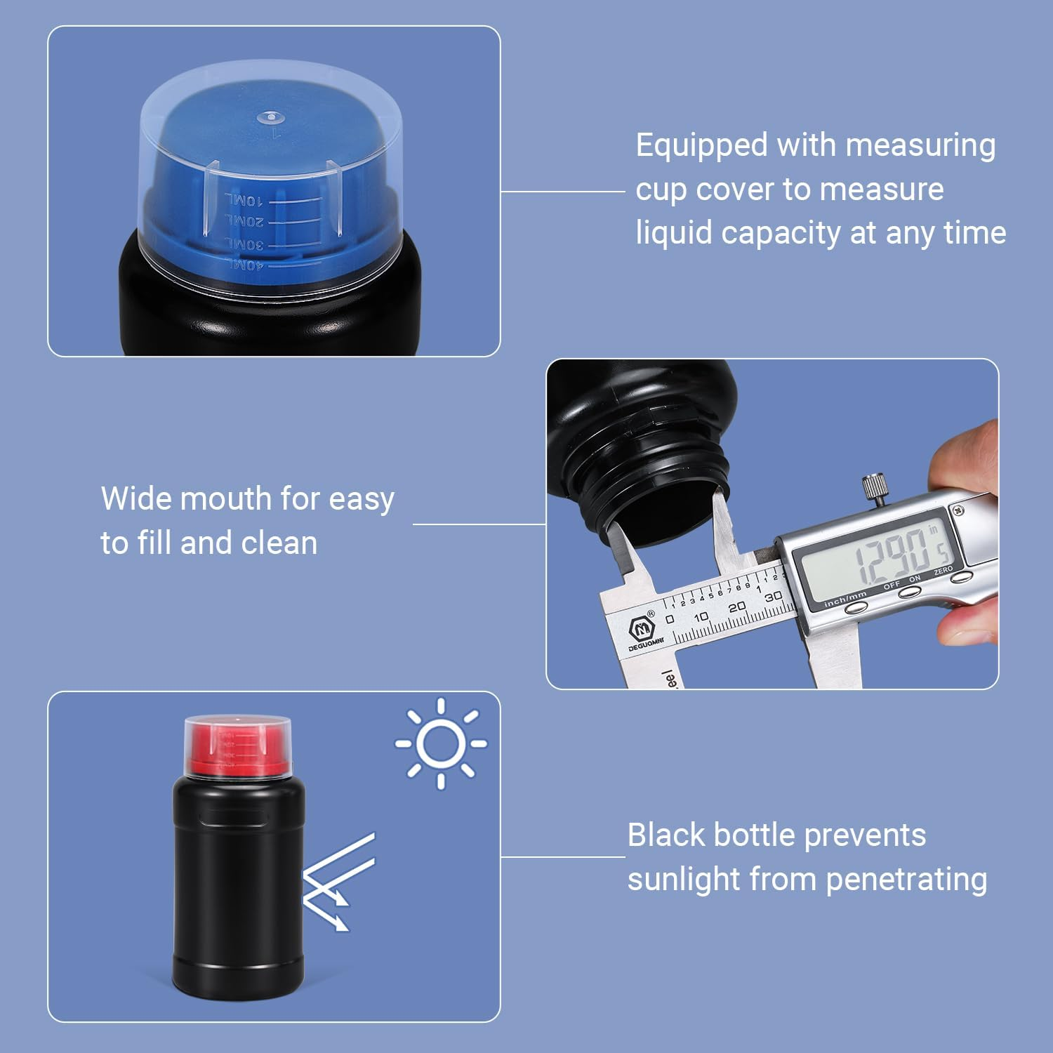 ASEVAT 16.9Oz/500Ml HDPE Darkroom Chemical Storage Bottles Photographic Plastic Containers with Lids Empty Liquid Container for Film Photo Developing Processing Equipment, Laboratories (3Pcs) image number 6