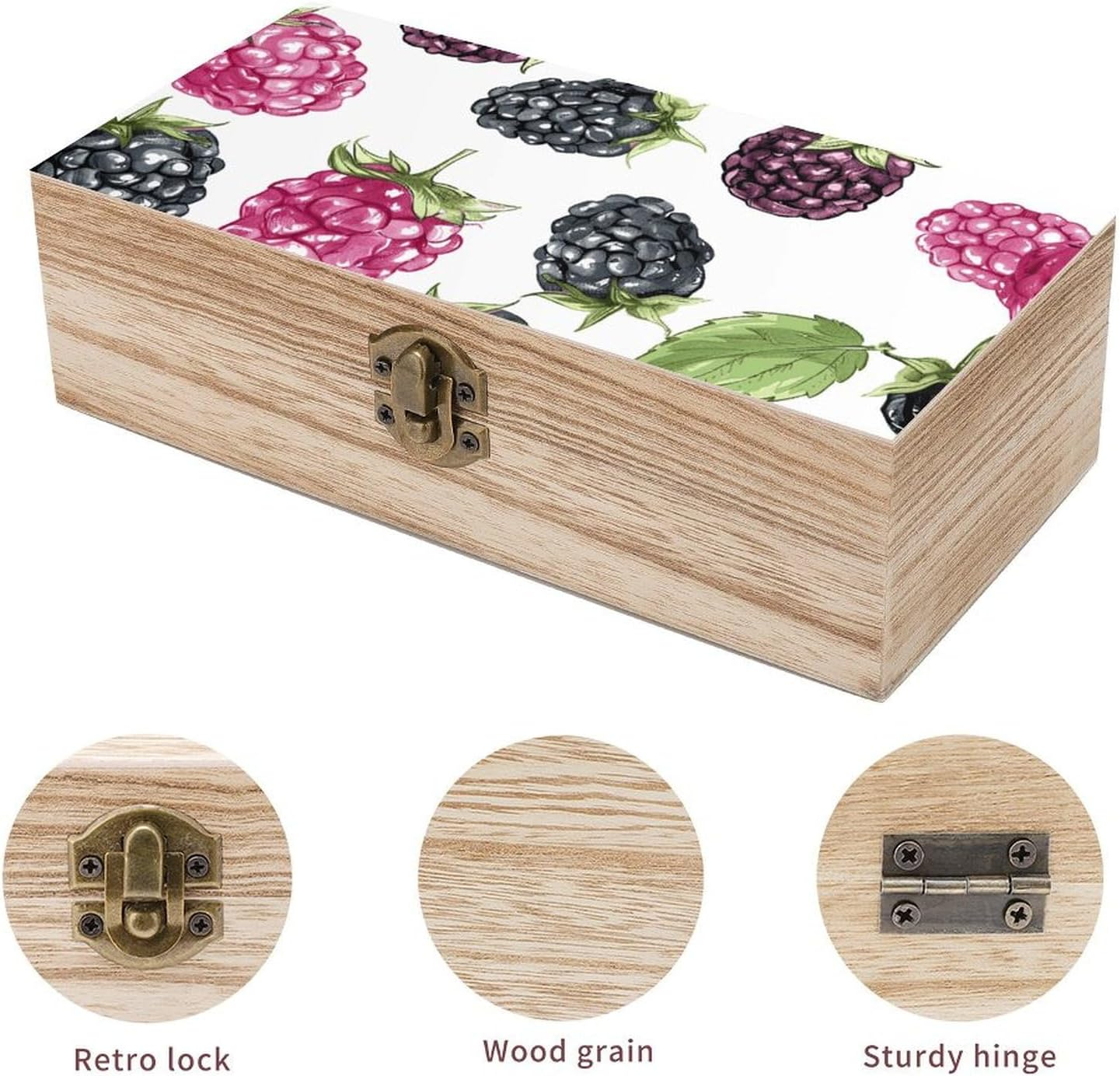Blackberry Fruit Wooden Box Wood Wedding Keepsake Boxes with Lids Small Decorative Boxes Lightweight Wooden Memory Storage Box for Crafts Keepsakes Jewelry Photo Letter Storage image number 4