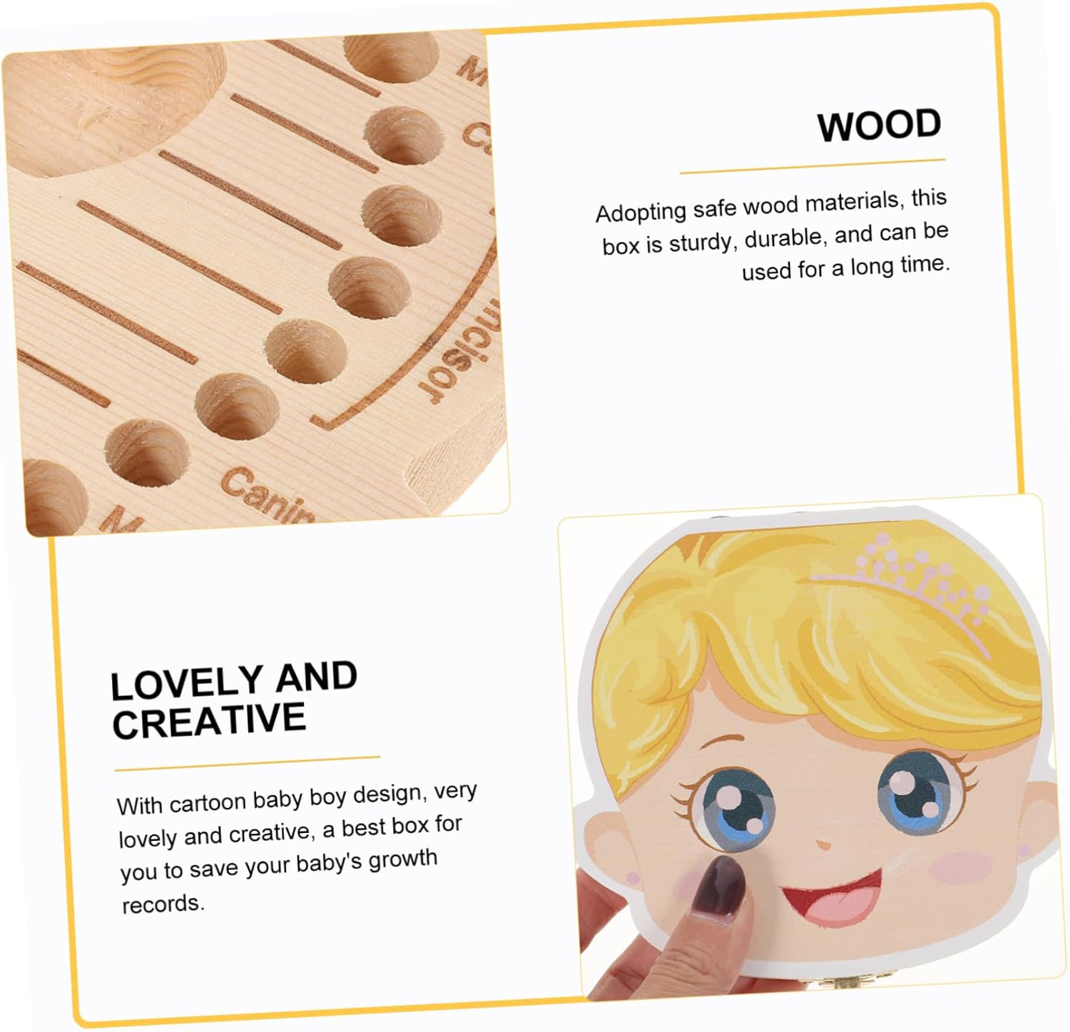 Deciduous Tooth Box First Tooth Storage Wooden Keepsake Organizer for Boys and Girls image number 4