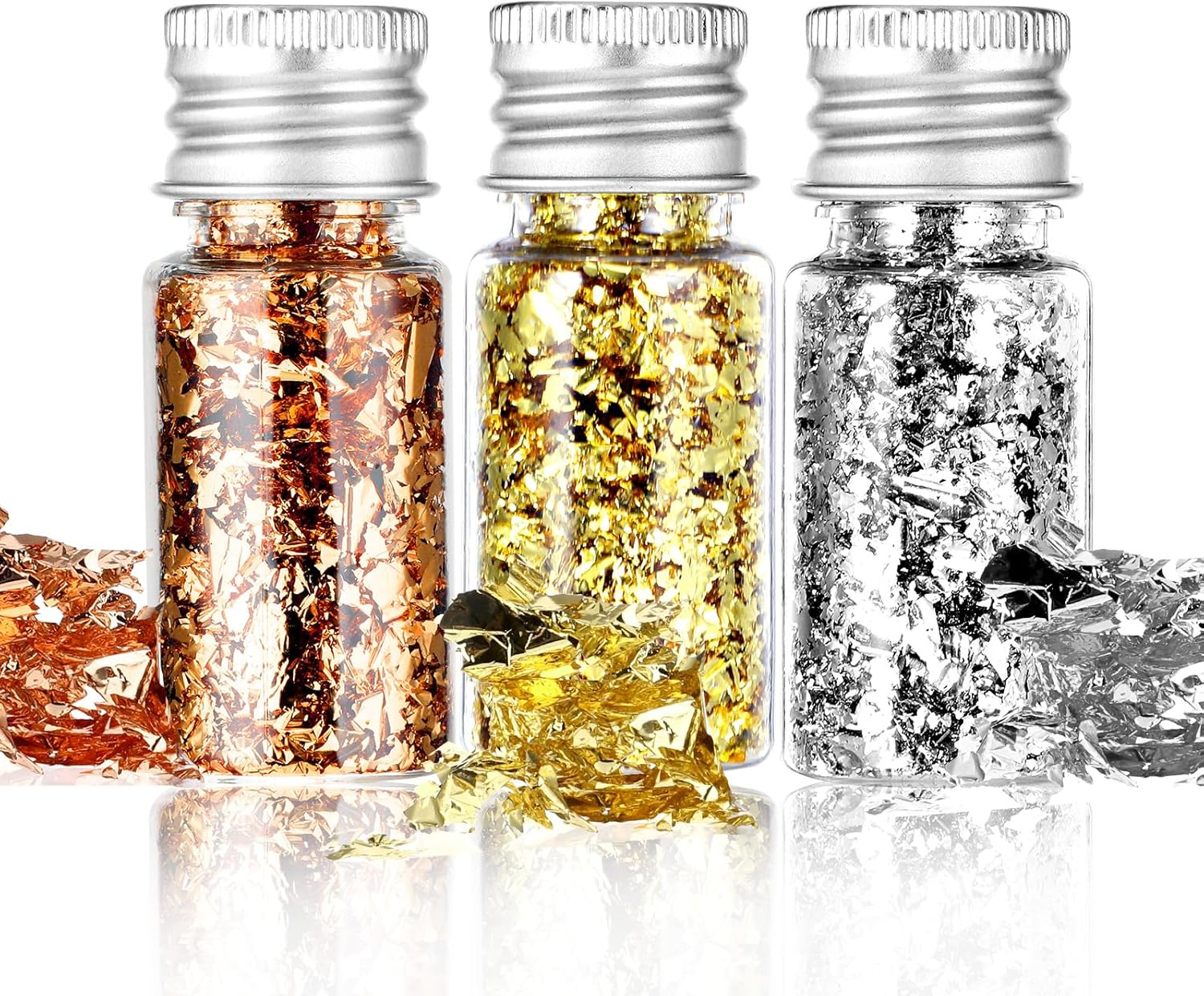 2Pcs Imitation Gold Foil Flakes Cake Glitter Gold Leaf Sheets Nail Art Gold Foil Flakes Gold Leaf Paper Baking Decoration for Cooking Dessert Cupcakes Chocolate (Gold+Silver+Rose Gold)