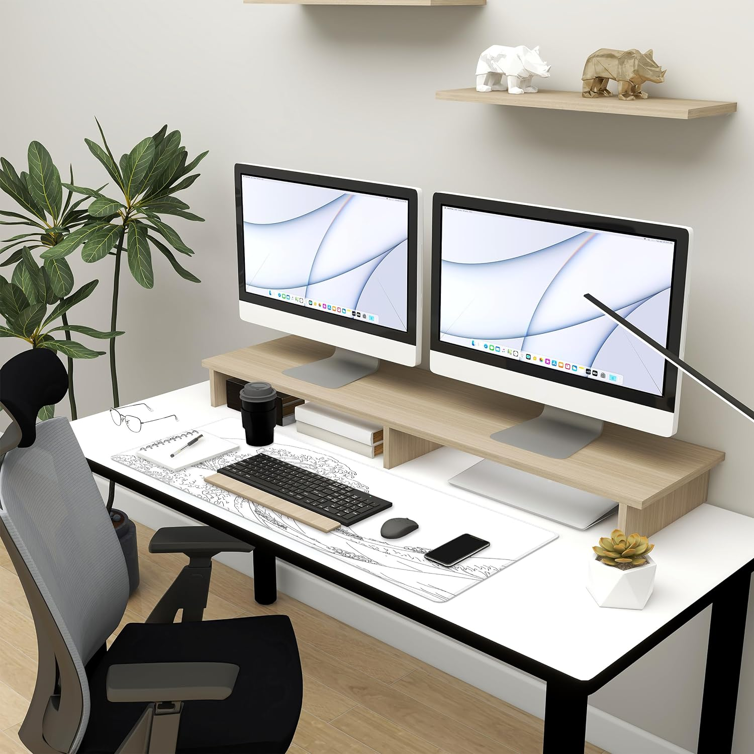 Japanese Sea Wave White Large Mouse Pad, Gaming Pad Mousepad Extended Kanagawa Mat Desk XL with 3Mm Thick Long Non-Slip Rubber Base Mice 31.5 X 11.8 Inch, image number 6