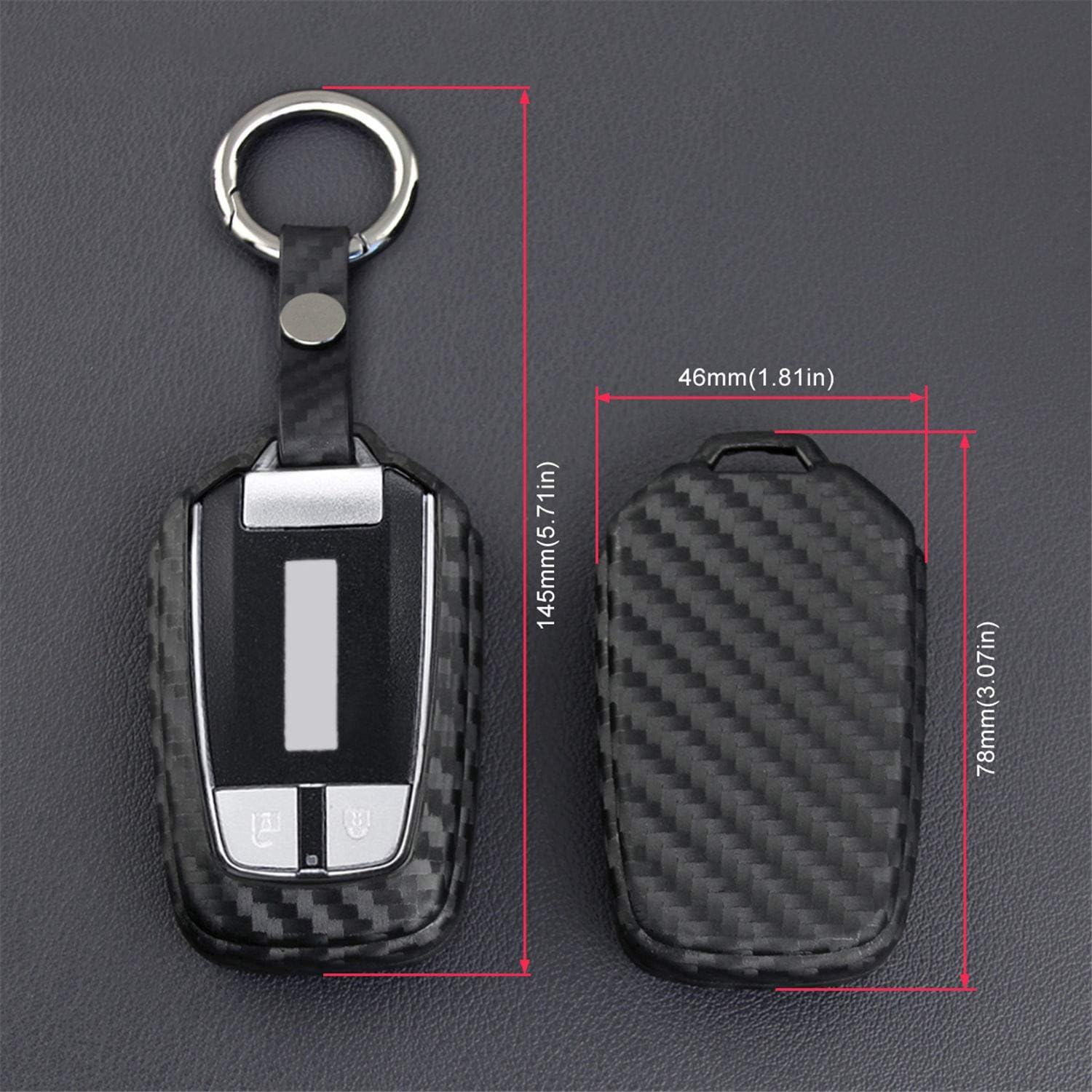 M.Jvisun Soft Silicone Rubber Carbon Fiber Texture Case Key Fob Cover for Isuzu D-Max MU-X Car Remote Key Shell - Black - round Keychain image number 4