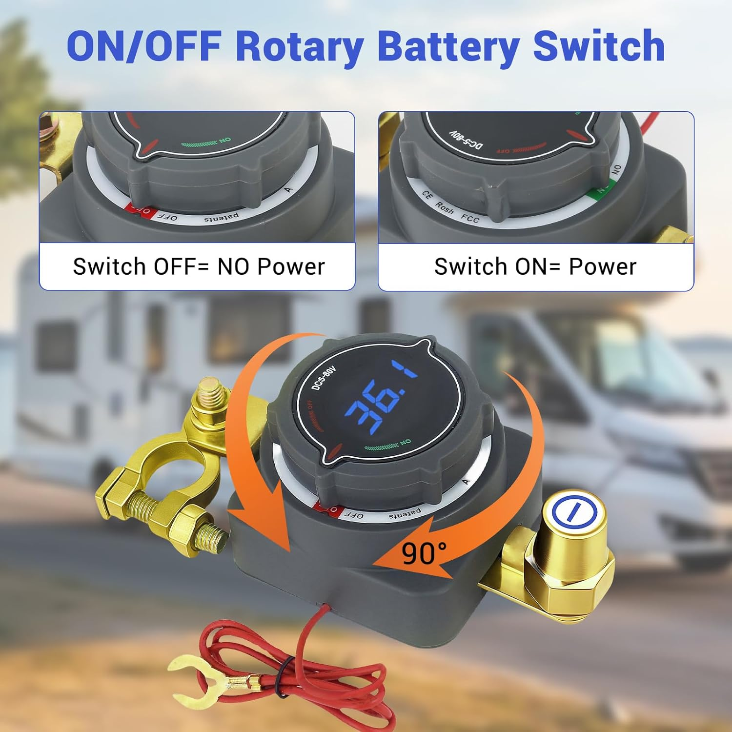 AULESSE Battery Isolation Switch 300A with Voltmeter High Power Battery Disconnect Switch 12V 24V 36V 48V Cut/Shut off for Cars Trucks Boats Yachts Rvs Atvs image number 4