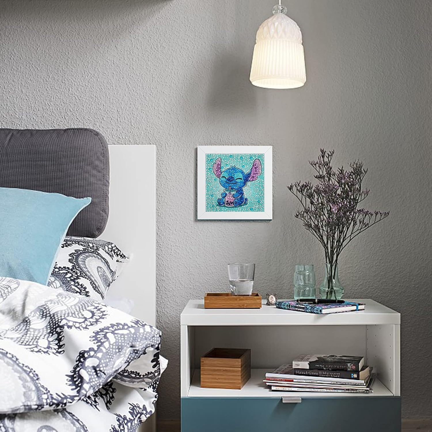 5D Diamond Painting Kit for Kids, Stitch Design, 7X7 Inch Frame, Beginner Full Drill Gem Art Set, Easy Small Anime Diamond Painting image number 2