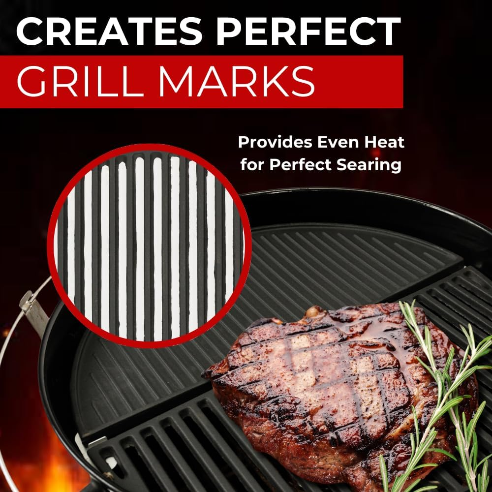 CAMPAQUIP Halfmoon Plate Set | Fits Weber Kettle BBQ & 22-Inch (57Cm) Kettle Grill | Cast Iron Cooking Accessories | 56Cm X 28Cm X 4Cm image number 3