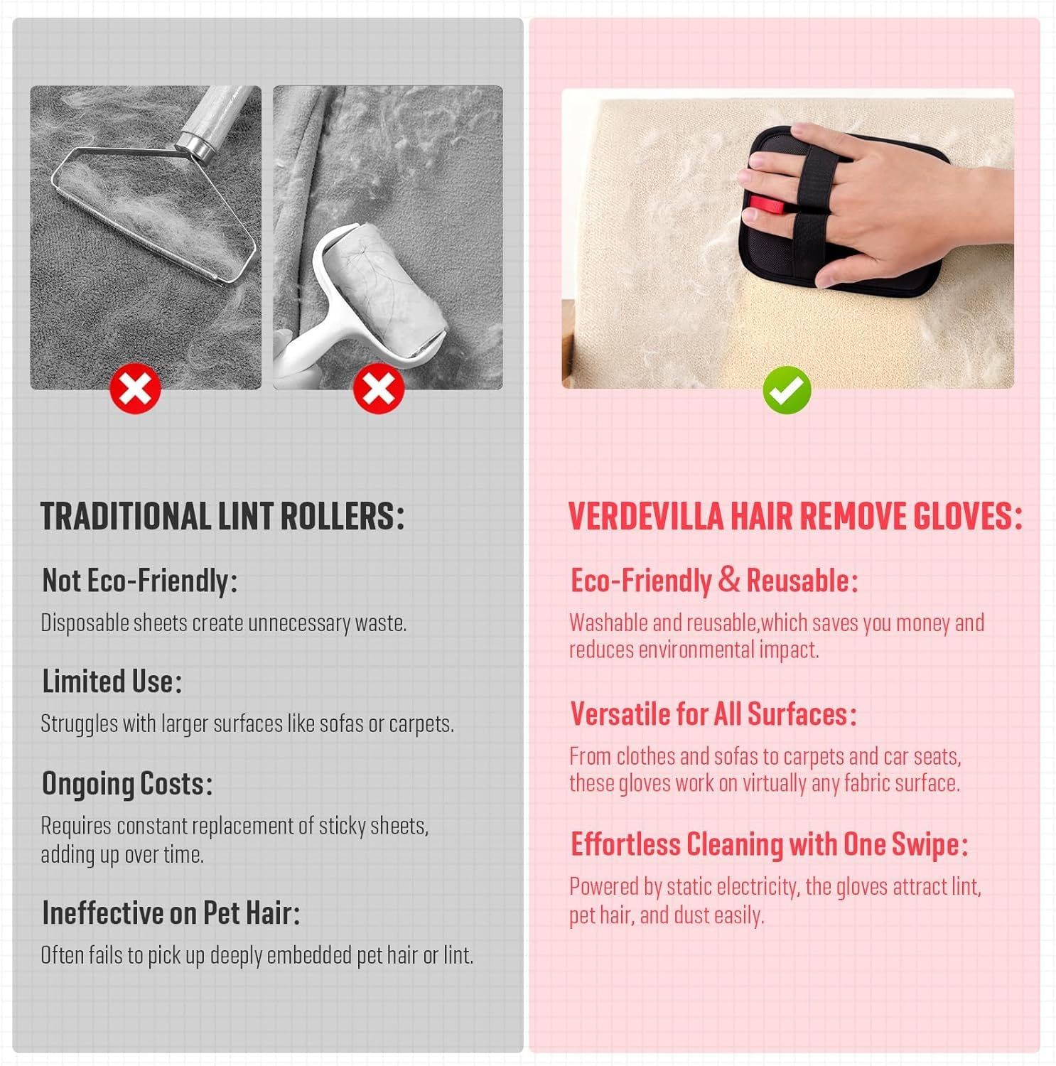 2 Pack Pet Hair Remover, Electrostatic Pet Hair Removal Gloves, Reusable Cat & Dog Hair Remover for Couch, Furniture, Carpet, Curtain, Upgraded Animal Fur Removal Tool, Cat Grooming Gloves image number 1