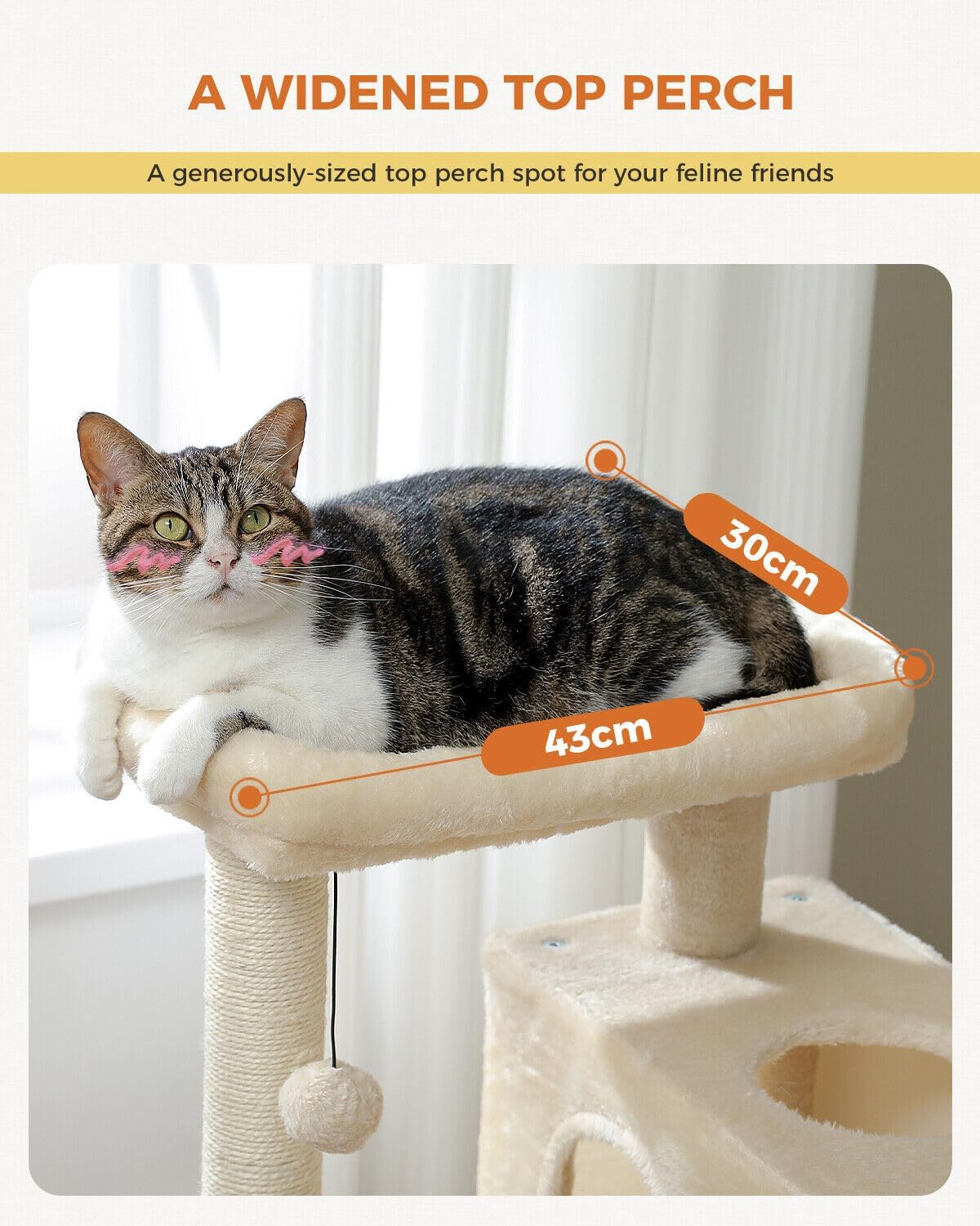 PAWZ Road Small Cat Tree 80Cm Cat Tower for Indoor Cats with 2 Condos Fit Cats up to 6Kg, Cat Scratching Posts with 2 Cat Toy Balls, Beige - Beige image number 3