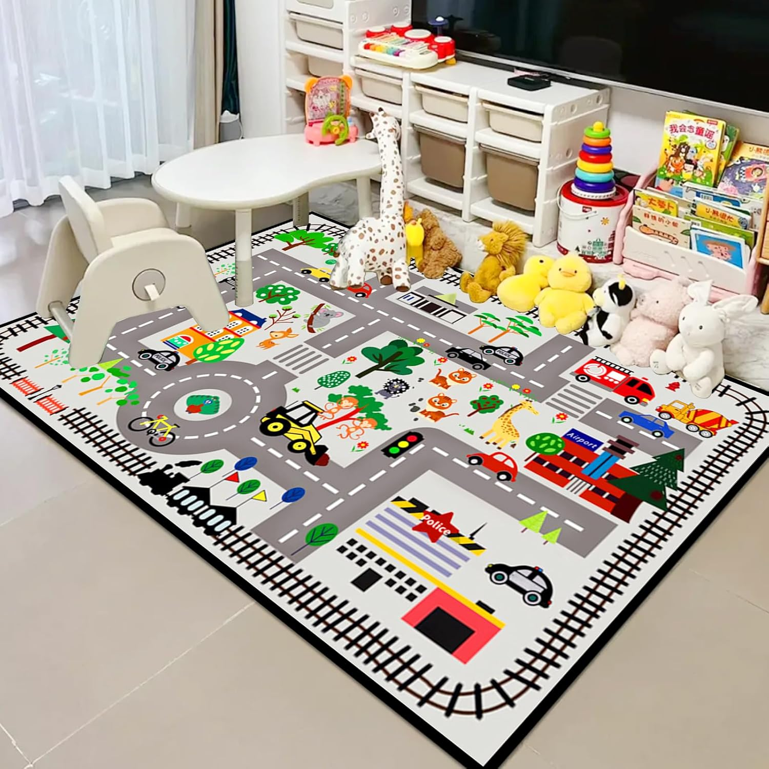 Kids Carpet City Play Mat, Kids Car Rug Play Mat, Educational Learning Carpet City Road Traffic Fun Play Area Rugs, Non-Slip Floor Mat for Playroom Room Decor (Road 2, 100 * 150Cm)