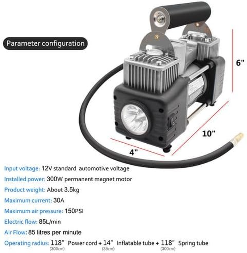 Portable Car Air Compressor Kit, 12V Heavy Duty Tyre Inflator with Tool Set, Storage Case image number 2
