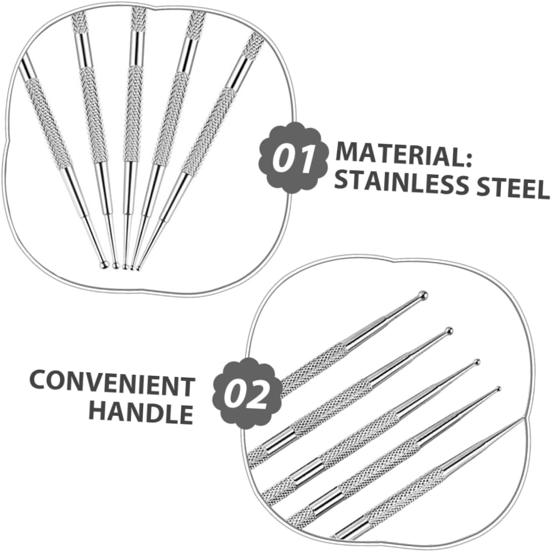 Healeved 5Pcs Nail Dotting Pen - Dual-Ended Nail Art Dotting Pen Tools Stainless Steel Manicure for Home DIY Gradient Salon Use image number 2