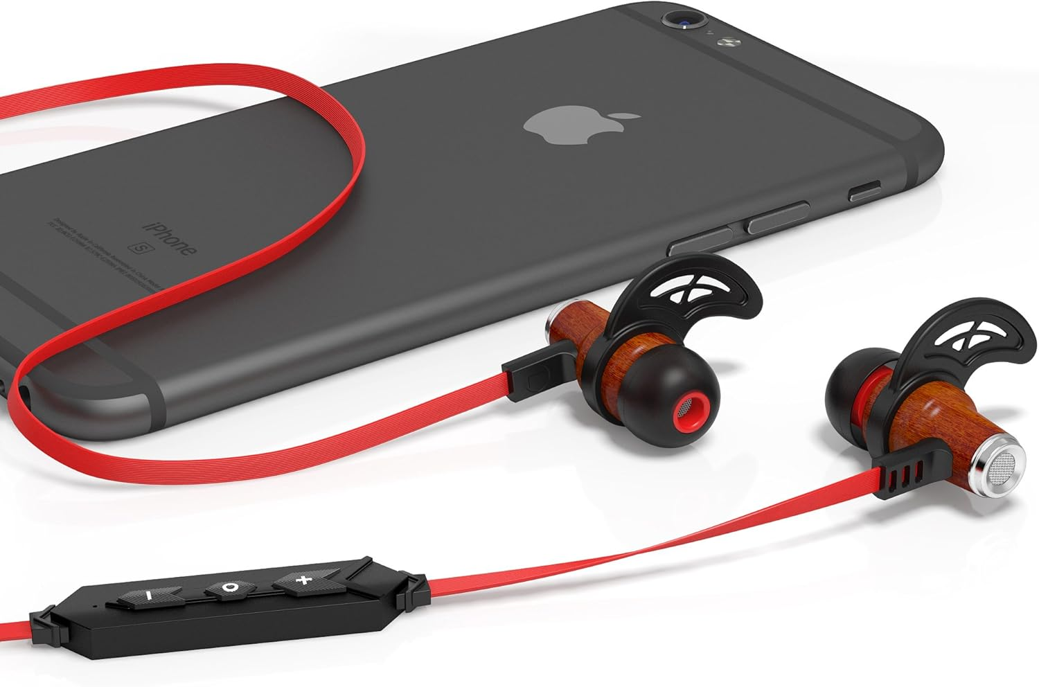 Symphonized NRG Bluetooth Wireless Wood In-Ear Noise-Isolating Headphones, Earbuds, Earphones with Mic & Volume Control (Red) image number 4