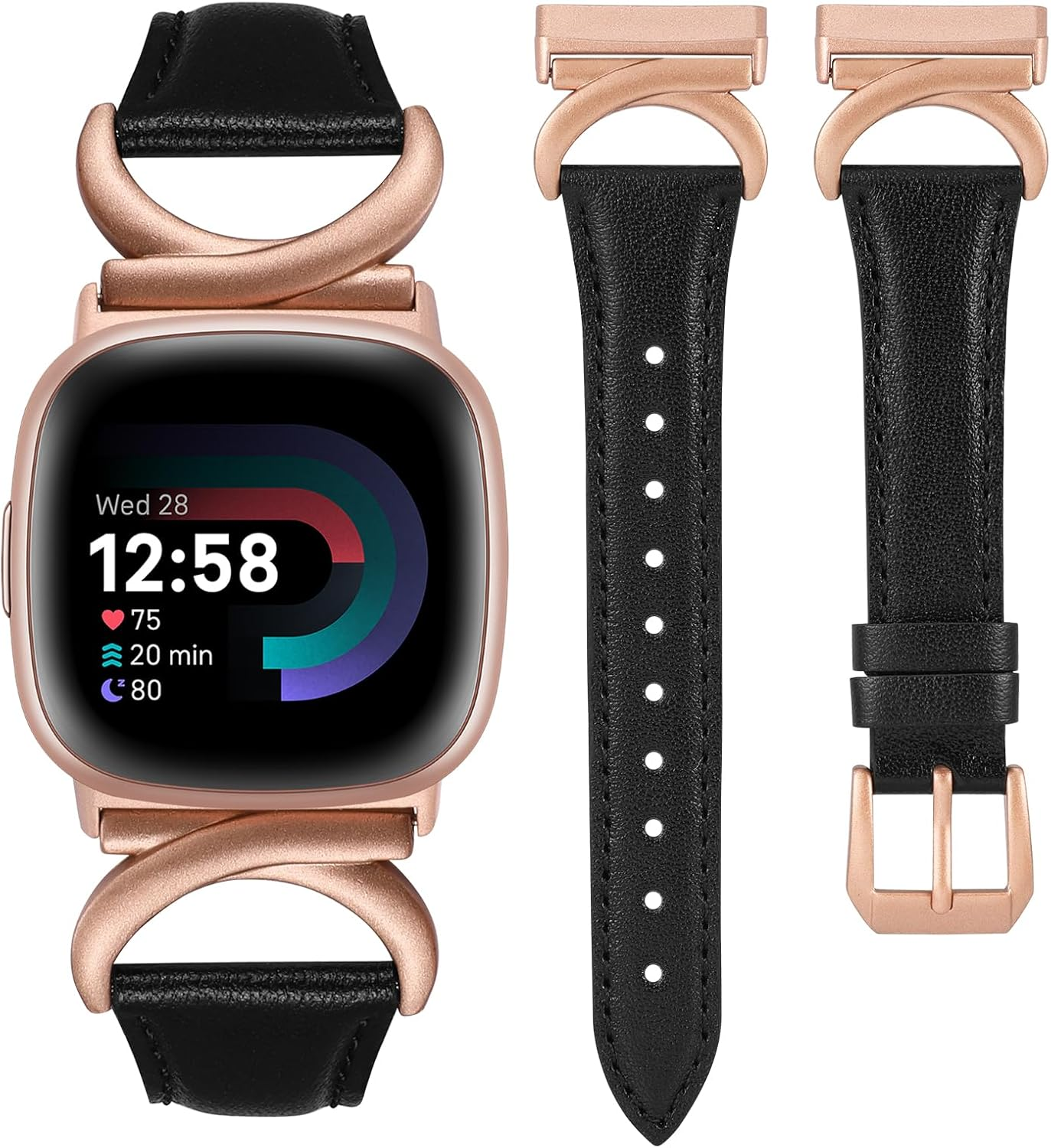 TOYOUTHS Compatible with Fitbit Versa 4/Versa 3/Sense 2/Sense Band for Women, Leather Strap Slim Dressy Bracelet with C-Shape Metal Buckle Replacement Accessories for Versa 4