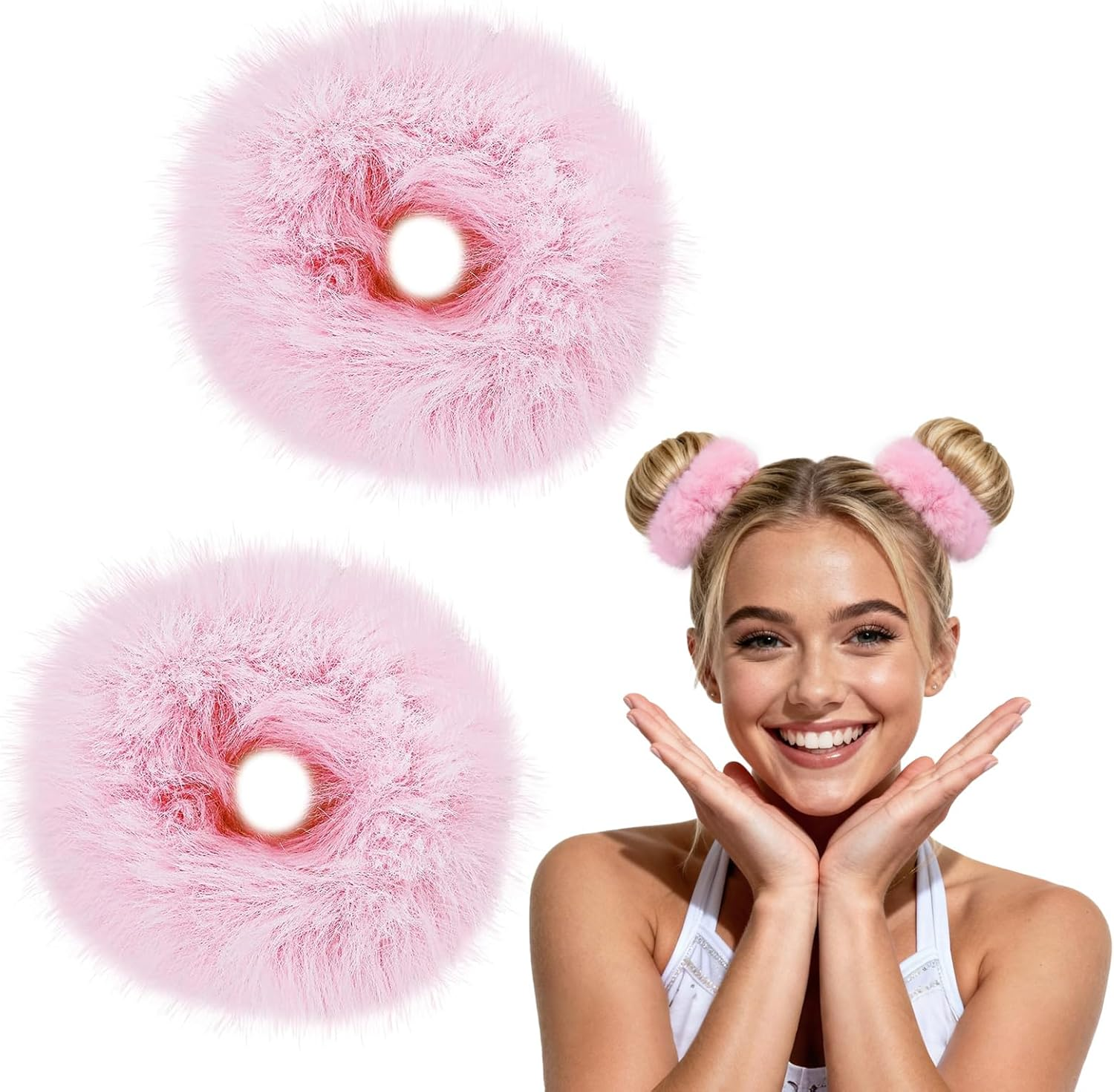 Plush Scrunchie Hair Scrunchie, 2 Pieces Plush Hair Bands, Women'S Pom Pom Headbands, Fluffy Hair Bobbles for Women and Girls image number 6
