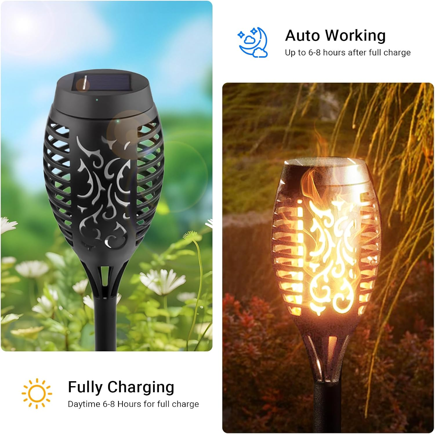 Xmart 12 LED Solar Lights Outdoor Upgraded 8Pack,Ip65 Waterproof Solar Torch Light with Flickering Flame, Solar Tiki Torches Decoration Lights, for Path Yard Garden image number 2