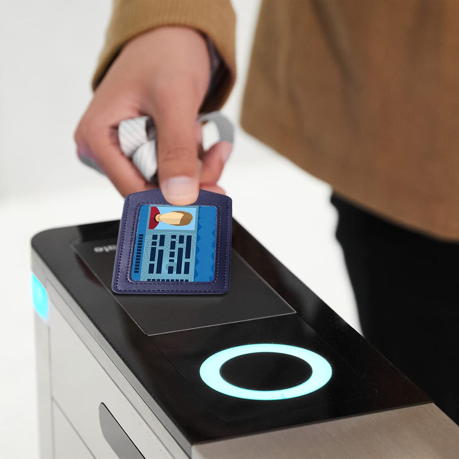 2 Pack Genuine Leather ID Badge Holders, Vertical ID Card Holders with Dual-Side Clear Window, Waterproof Name Badge Holde Suit for Office, Staff, Students, Employees(Blue&Coffee) - Style 2 image number 2