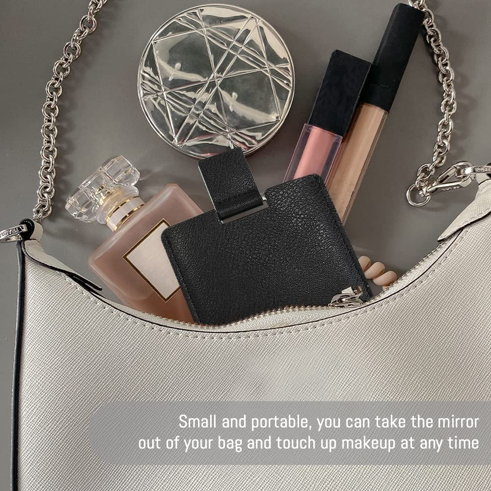 Shatterproof Stainless Steel Compact Mirror for Purses, Unbreakable Mirror Travel with PU Leather Case Cover, Handheld Camping Shaving Mirror for Women & Men, Makeup, Gift (Black) image number 2