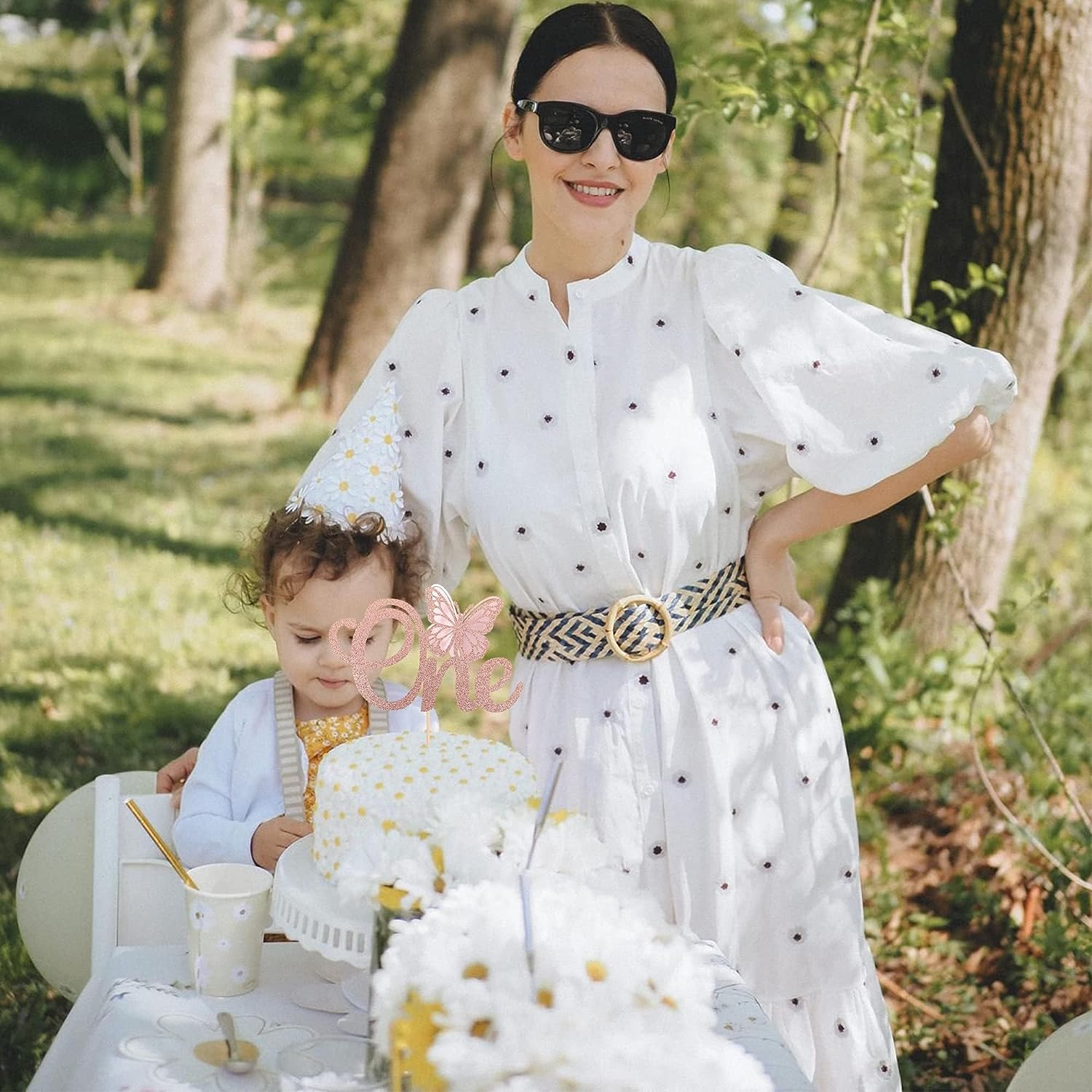 SYKYCTCY 1 Pack Butterfly One Cake Topper Glitter Butterfly 1St Birthday Cake Pick for Butterfly Theme Baby 1St Birthday Baby Shower Party Cake Decorations Supplies Rose Gold - Gold image number 4