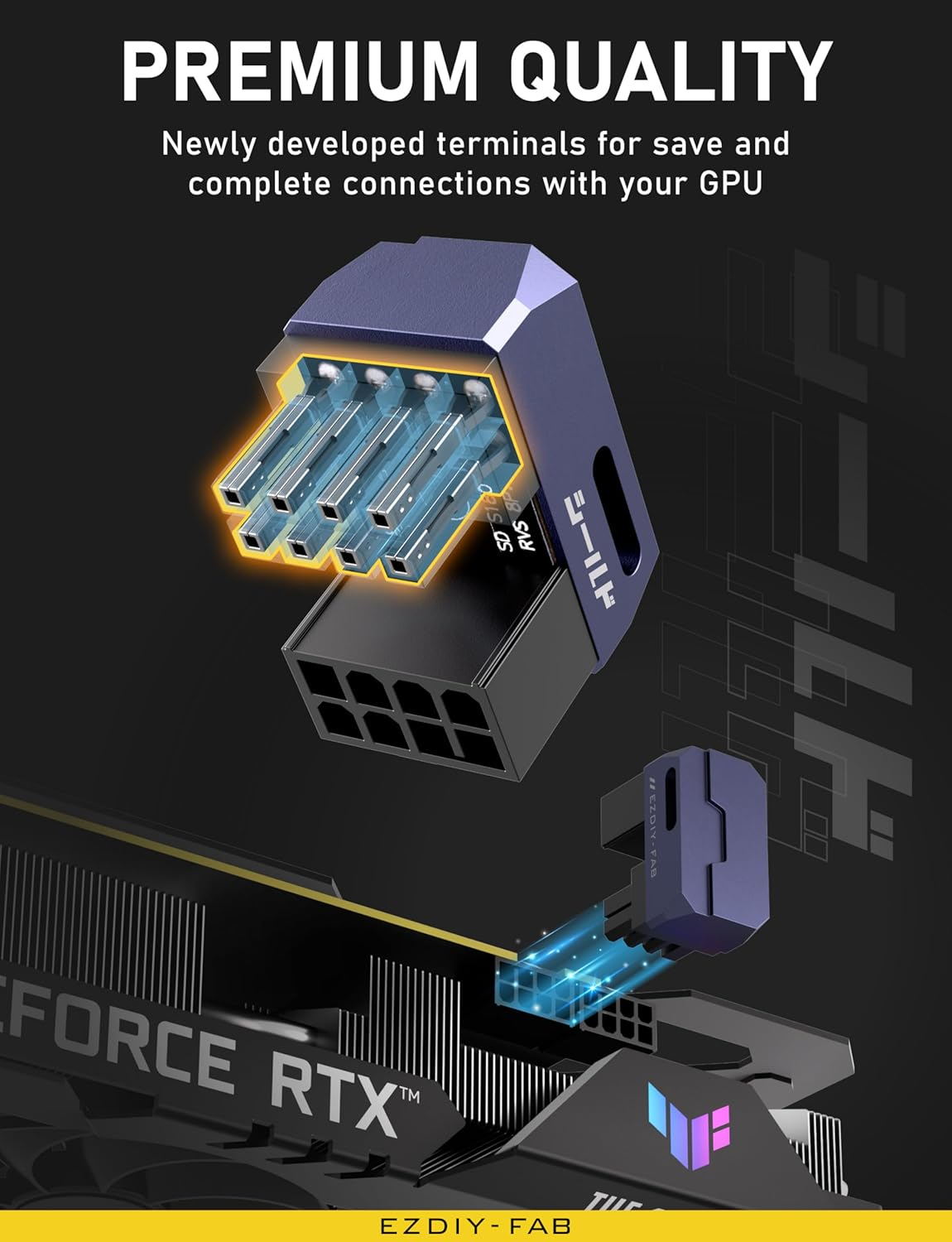 EZDIY-FAB Shield Series 8-Pin Pcie GPU Power Adapter,180-Degree U-Turn Angled Connector, Aluminum Design for Graphics Cards &ndash; Standard Type,Purple-2 Pack image number 5