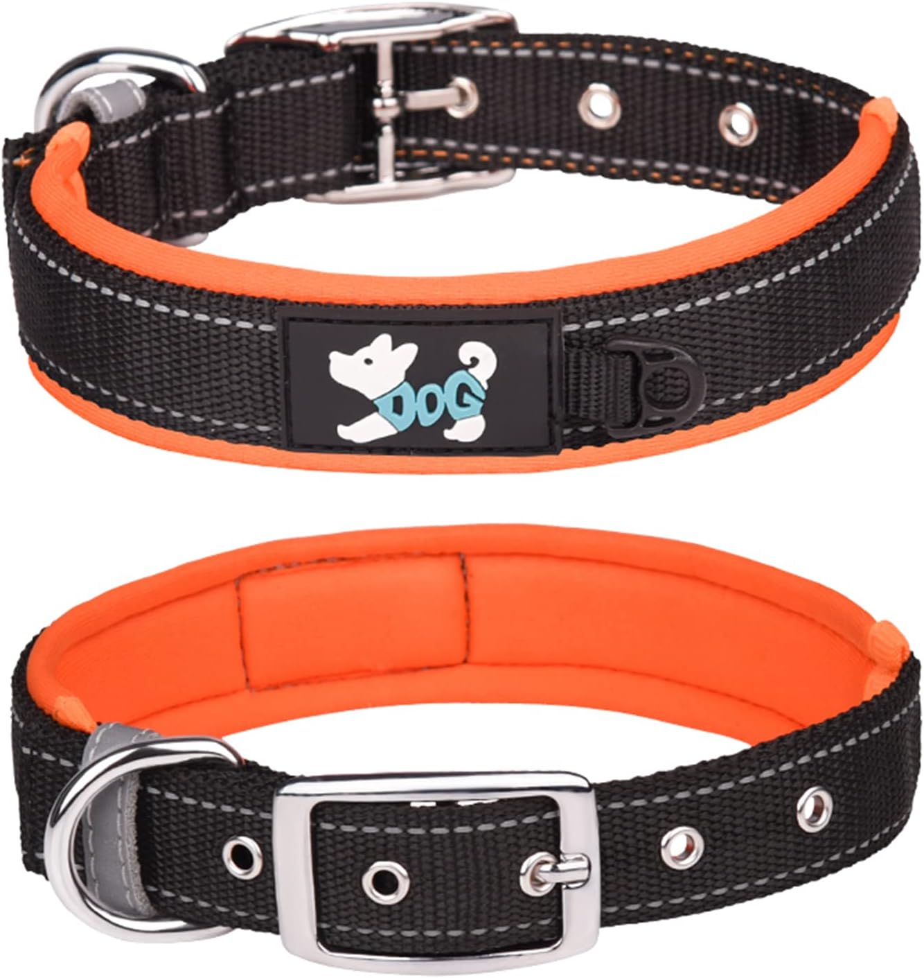 Haoyueer Comfortable Soft Neoprene Padded Dog Collar, Reflective Pet Collar, Adjustable Durable Nylon Dog Collar for All Breeds Large Dogs (S, Pink)