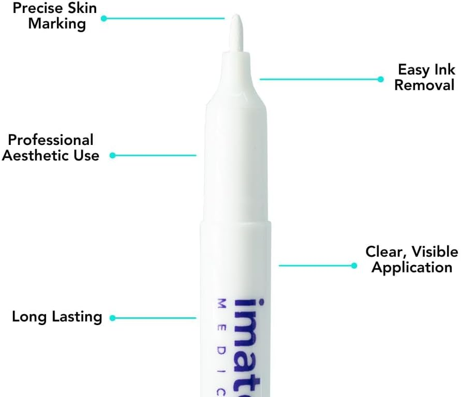 Skin Markers &ndash; Box of 10 Mini Marker Pens for Dermal Filler, Tox & Aesthetic Marking &ndash; Easily Removed with Alcohol or Soap &ndash; Precise, Visible Skin Mapping (WHITE) &ndash; Imatec (White, White) image number 2
