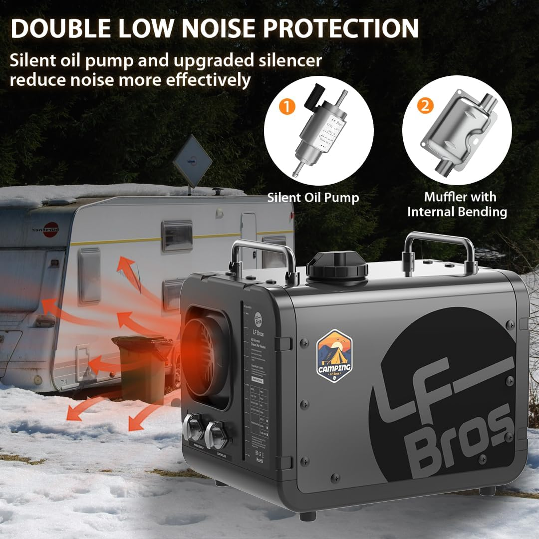 LF Bros Diesel Heater 12V & 220V, All-In-One Diesel Heater Parking Space Heater with Silent Oil Pump, LCD Display & Thermostat, Portable Heater for RV, Truck, Ice Fishing, Camping, Garage image number 1