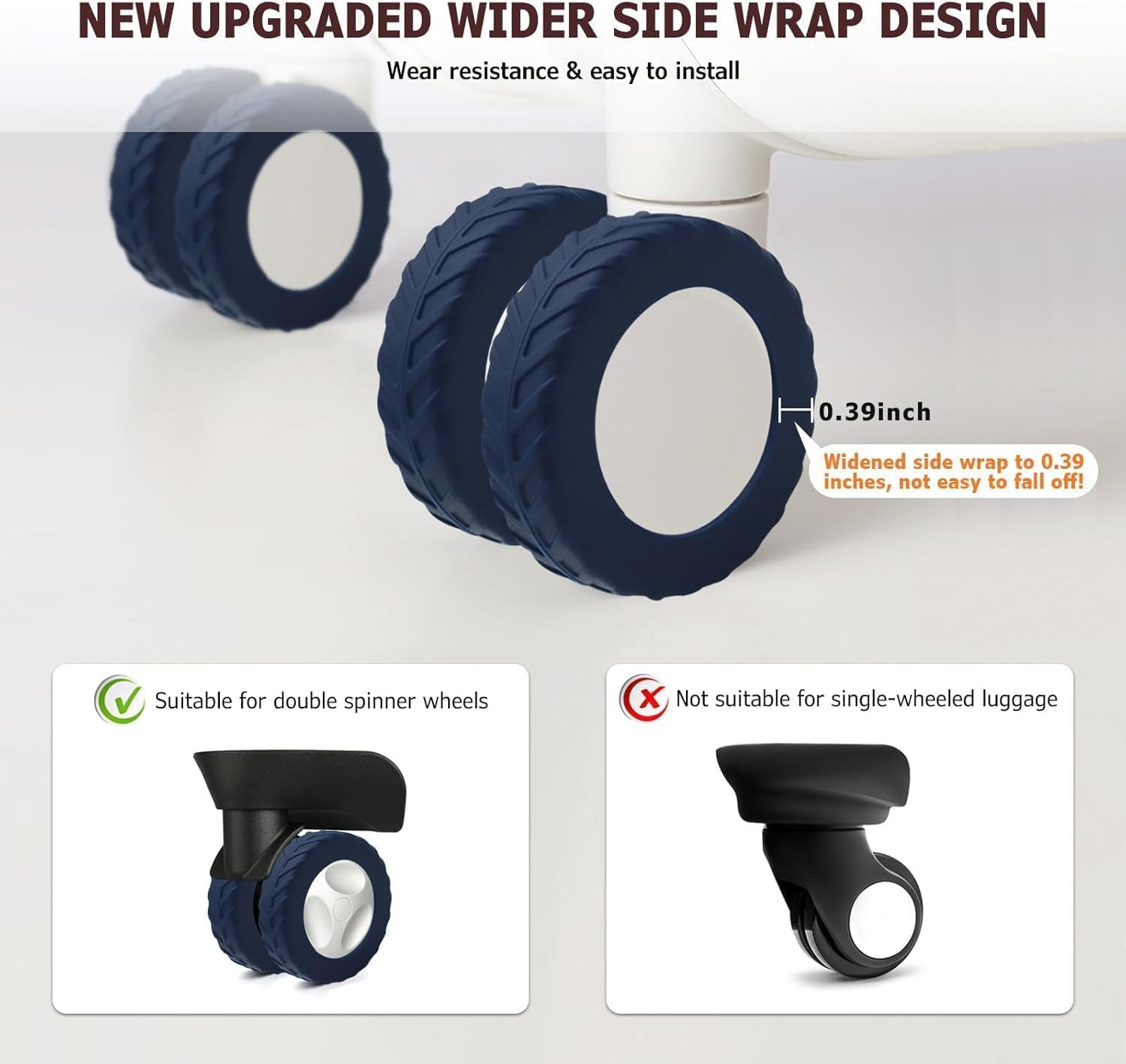 8Pcs Luggage Wheel Covers,Silicone Suitcase Cover for 2-2.4'' Spinner Wheel, Carry on Luggage Wheels Protector,Upgrade Suitcase Wheels Protective,Essential Travel Accessories image number 3