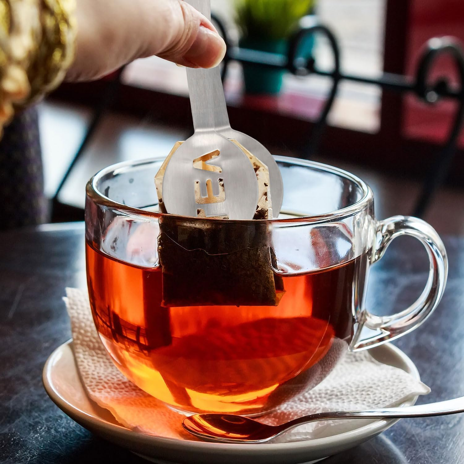 Cozioz 2-Pack Stainless Steel Tea Bag Squeezer & Tea Spoon Set &ndash; Multi-Function Tea Tongs, Strainer Clip, and Tea Accessories for Loose Tea, Ice Cubes, and Sugar image number 2