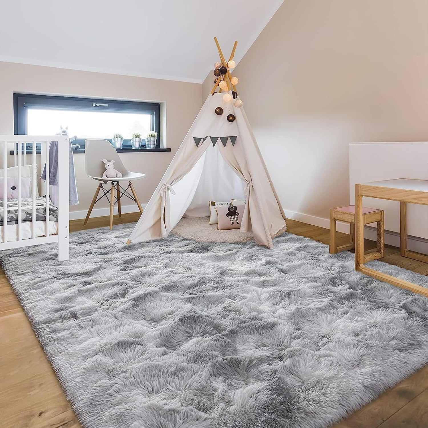Large Area Rugs for Living Room, Ultra Soft Indoor Modern Fluffy Bedroom Carpets, Washable Furry Throw Rugs Area Carpets for Children Home Decor Nursery Rug (Light Grey,50 X 80 CM) image number 1