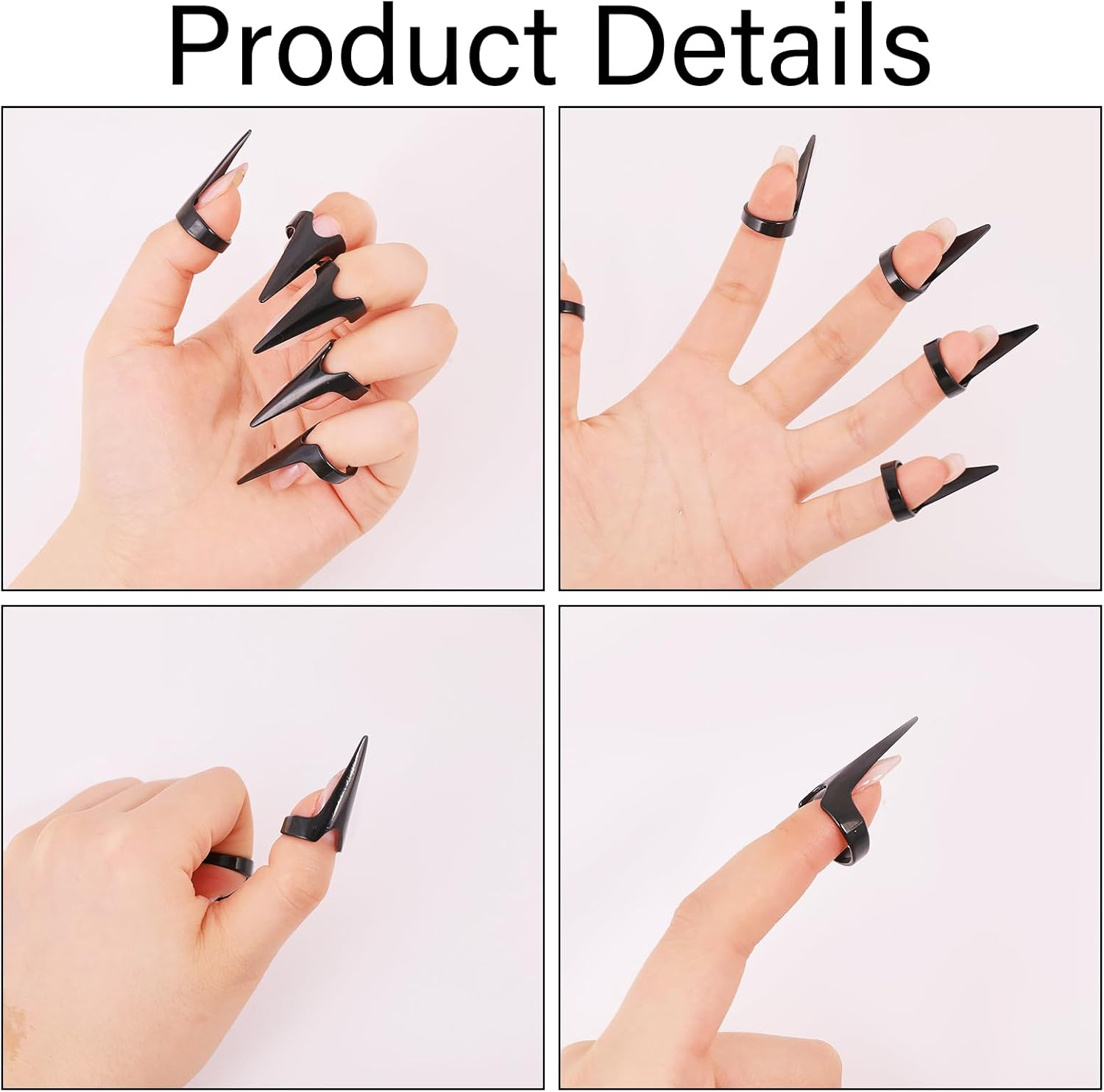 GLOBLELAND 20 Pieces Black Finger Claws Rings for Cosplay Retro Alloy Full Nail Set Gothic Punk Rock Talon Nail Fingertip Claw for Vampire Cat Wolf Cosplay Nail Art Halloween Costume Accessories - Black image number 5