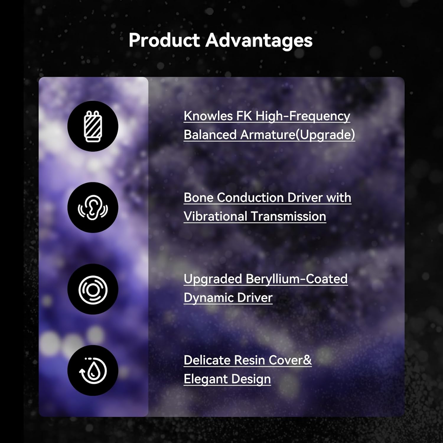 Keephifi KBEAR KB03 Gaming Earbuds, IEM Earphones 1 DD+1 BA+1 Bone Conduction Driver, DJ Headphones Wired with High Purity OFC Cable, Gaming Earphones, Powerful Bass in Ear Monitors for Musicians - Purple image number 3