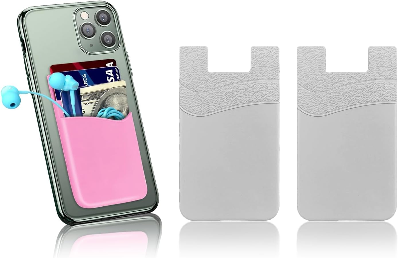 2Pcs Zakora Phone Wallet Stick On,Silicone Card Holder for Back of Phone Credit Card Holder for Phone Case Compatible for Credit Cards, Business Card, Cash & ID Cards (Black)