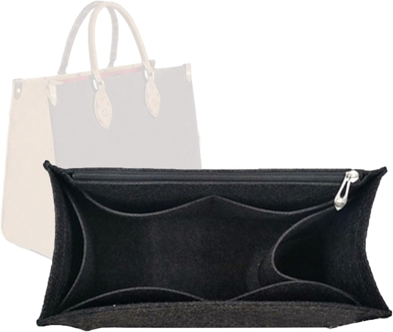 Lckaey Purse Insert for ONTHEGO PM MM GM Wallet Tote - Felt Organizer - with Zipper Pocket 1081Camel-L